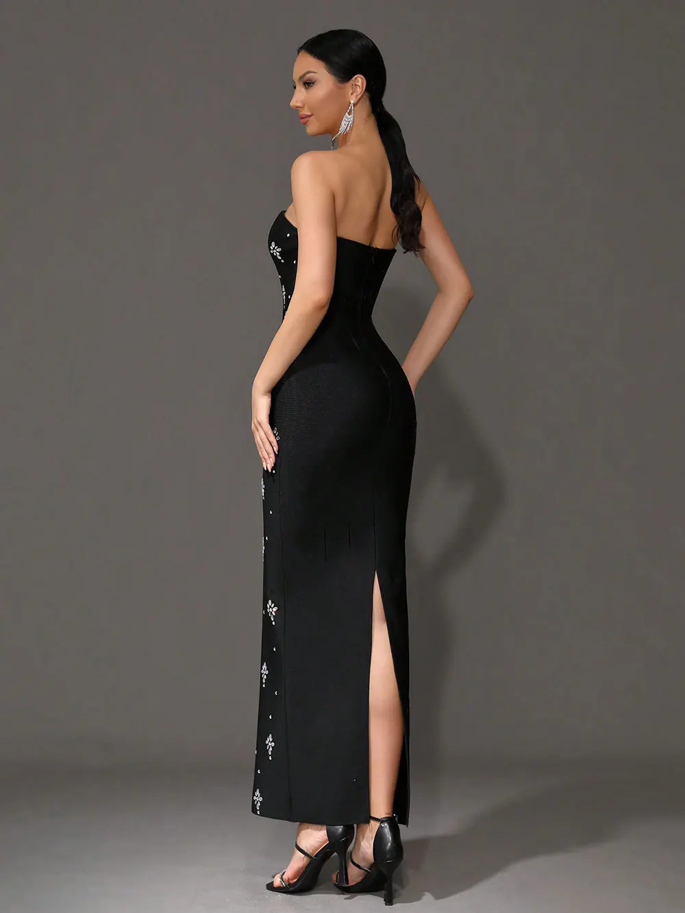 2024 Sexy Women'S Light Luxury Rhinestone Bandage Dress Strapless Sleeveless Bodycon Backless Long Dress Christmas Party Vestido - Image 4
