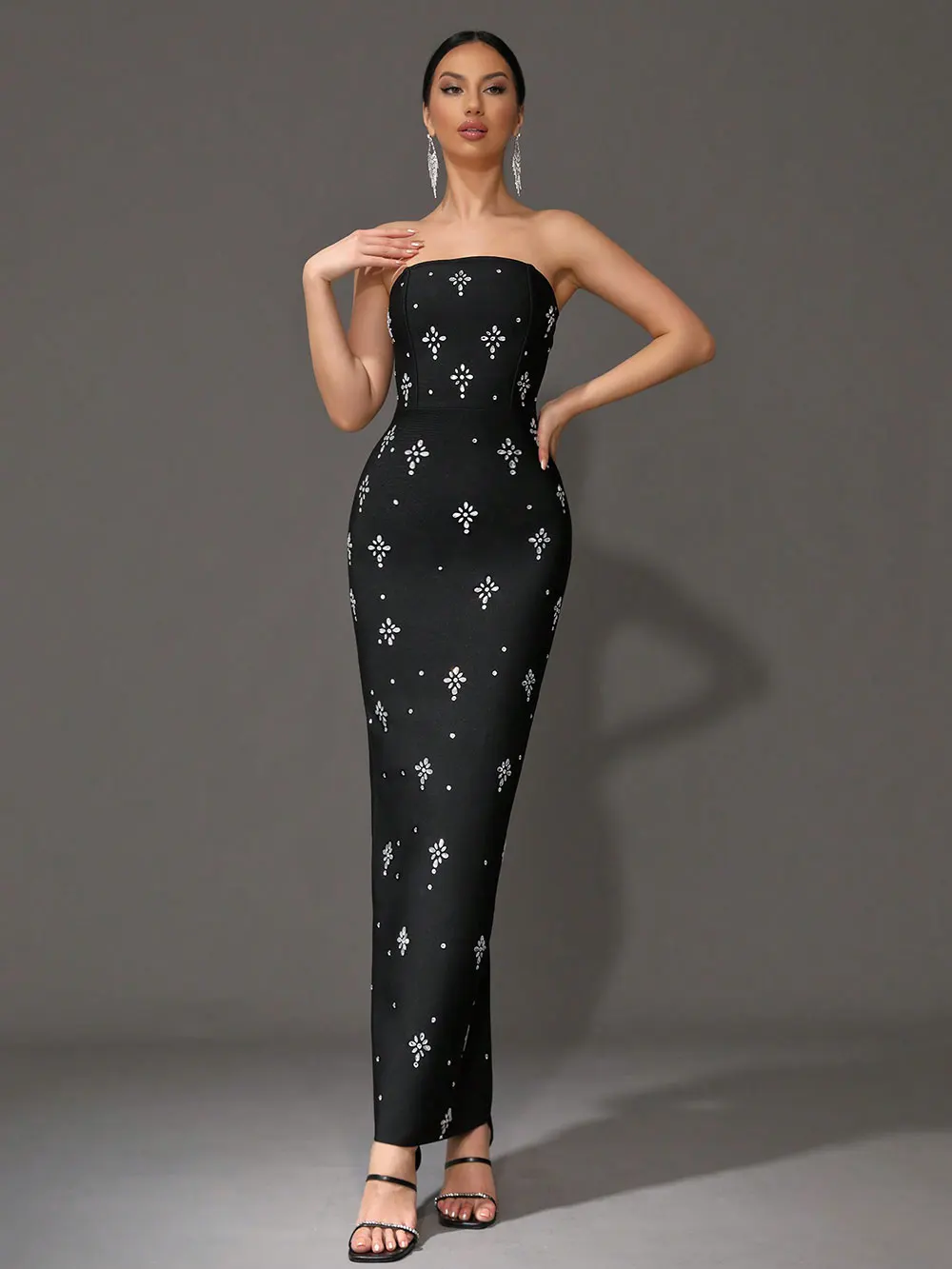 2024 Sexy Women'S Light Luxury Rhinestone Bandage Dress Strapless Sleeveless Bodycon Backless Long Dress Christmas Party Vestido - Image 7