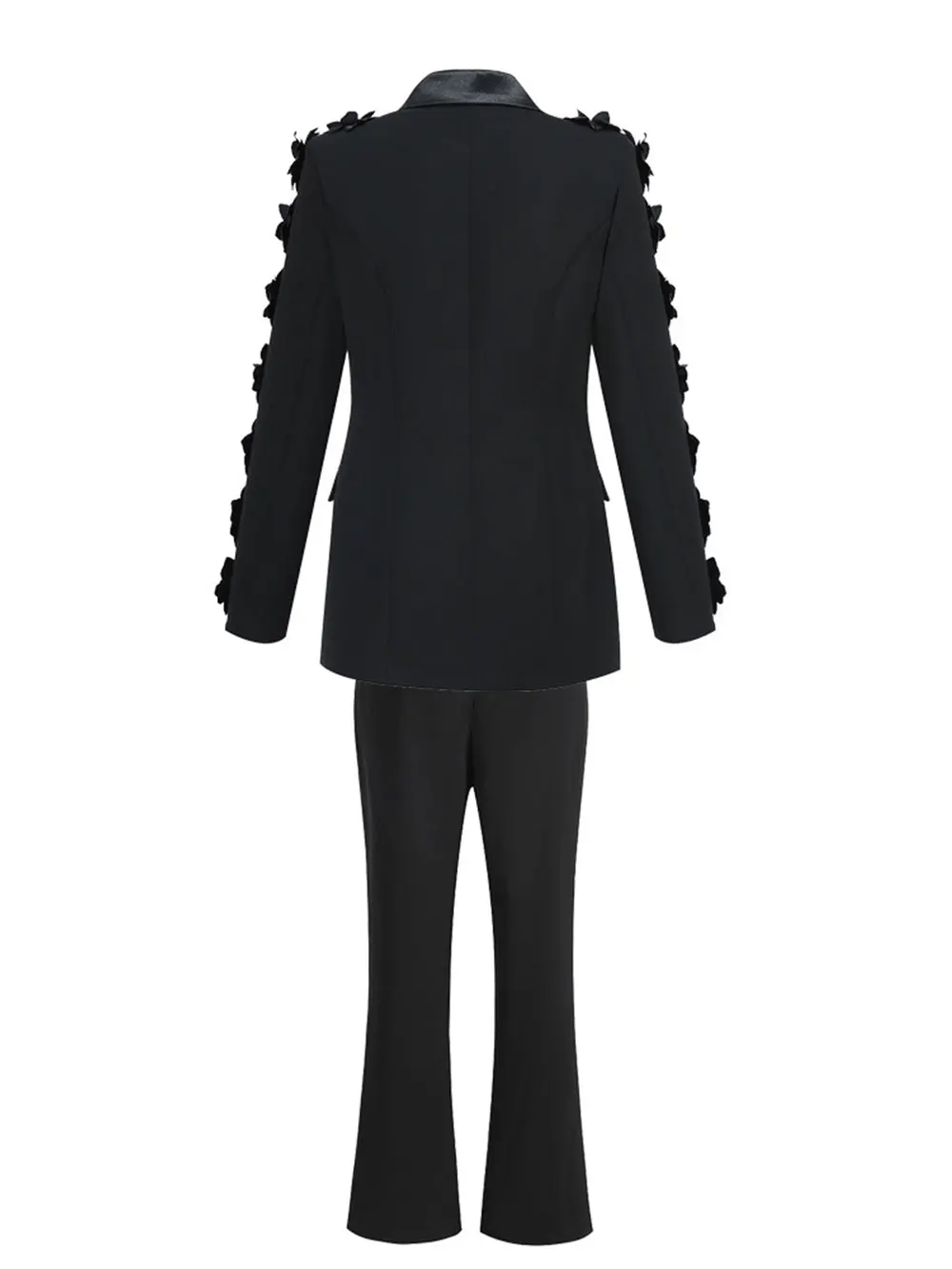 2024  Women Suit Pants Set with Collar, Long Sleeve, Three Dimensional Flower Decoration, Slim Fit Suit Coat+Two Piece Pants Set - Image 4
