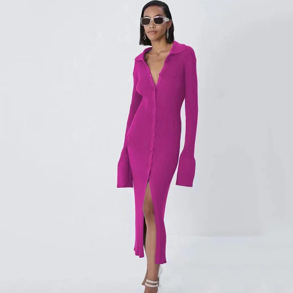 Autumn Bodycon Dress Sweater Knitted Green Women Sexy Midi Split V Neck Long Sleeve Casual Dresses Party Vestidos - Image 10