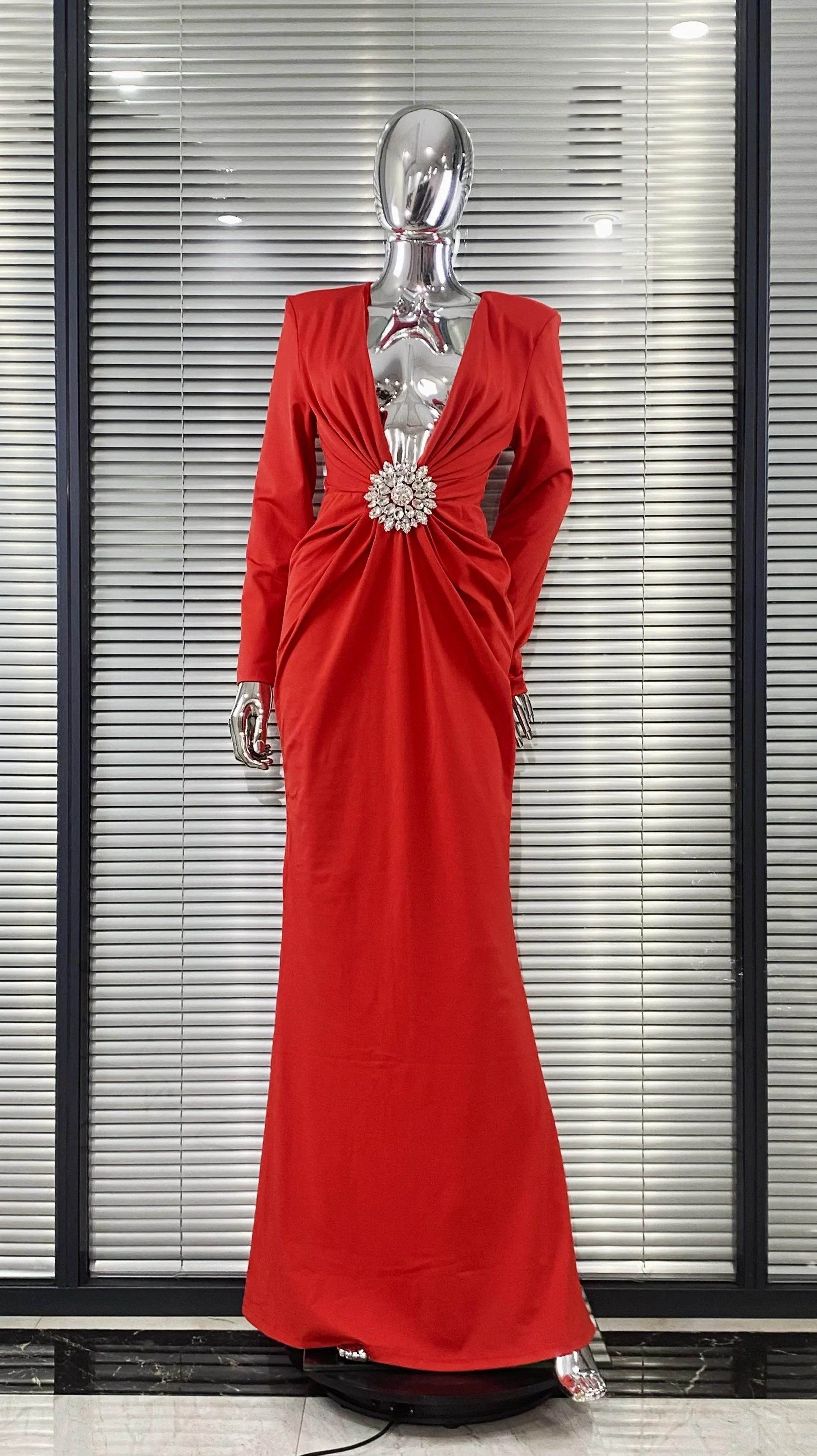 Autumn Shining Diamonds Sexy V-Neck Package Hip Black Floor Length Dress Graceful Woman Party Dress Cocktail Party Outfit - Image 8