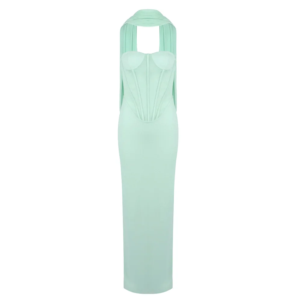 Elegant Strapless Scarf Tight Long Dress For Women'S Sexy Backless Sleeveless Vestidos Celebrity Evening Party Gowns - Image 7