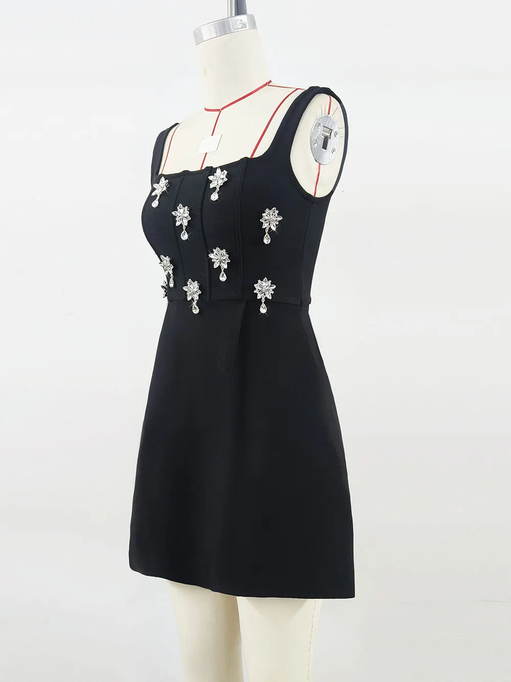 Elegant Women's 3D Diamond Flower Bandage Dress Camisole Sleeveless A-line Mini Dresses Cocktail Banquet Dress Vestidos - Image 3