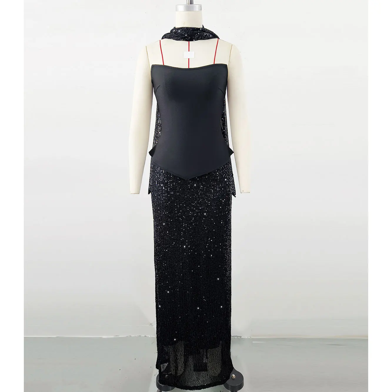 Elegant Women's Light Luxury Dress+Strapless Sleeveless Bodycon Patchwork Long Dress Cocktail Evening Party Vestidos - Image 5