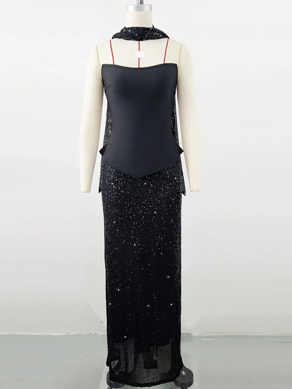 Elegant Women's Light Luxury Dress+Strapless Sleeveless Bodycon Patchwork Long Dress Cocktail Evening Party Vestidos - Image 7