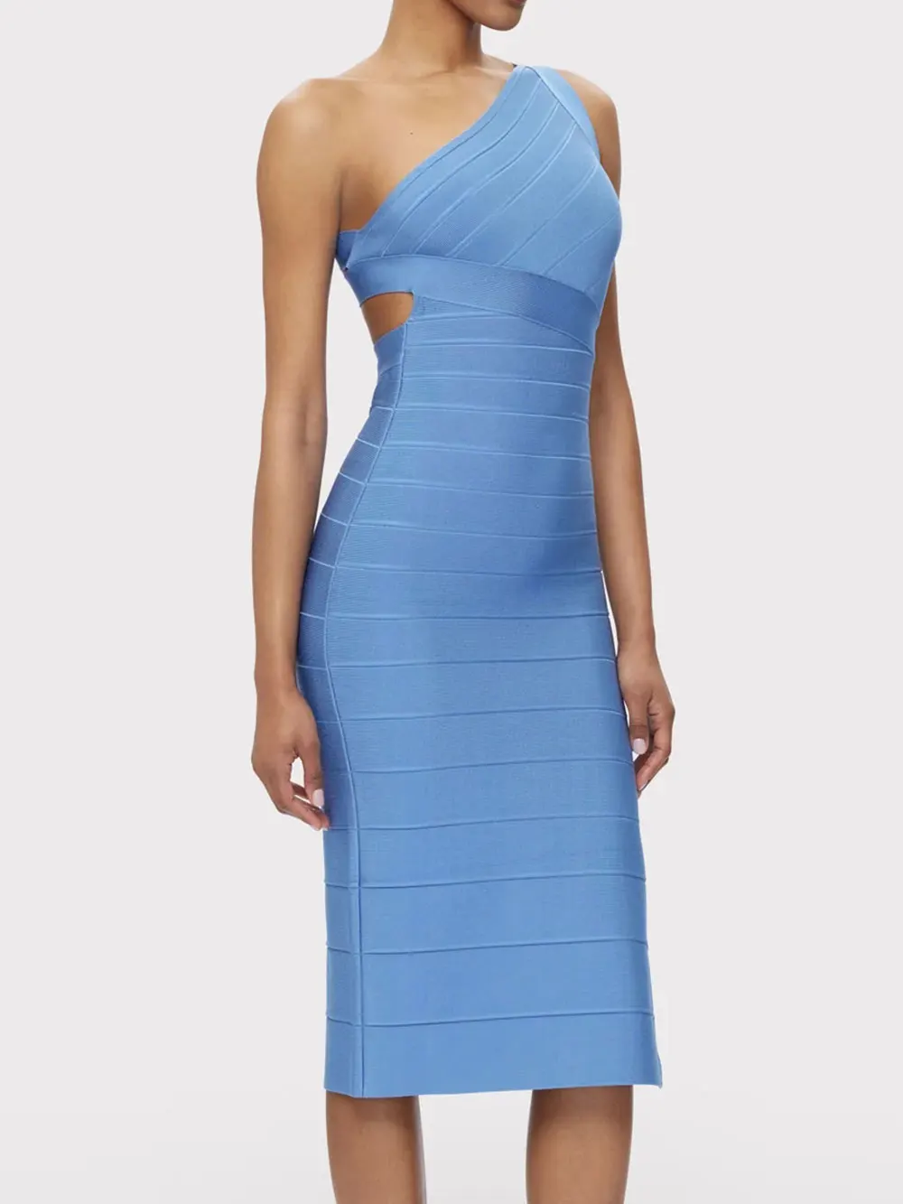 Elegant Women's Single Shoulder Sleeveless Bandage Dress with Diagonal Collar Bodycon Bareback Split and Knee Dress Vestido - Image 2