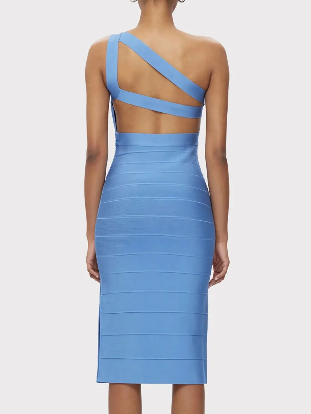 Elegant Women's Single Shoulder Sleeveless Bandage Dress with Diagonal Collar Bodycon Bareback Split and Knee Dress Vestido - Image 3
