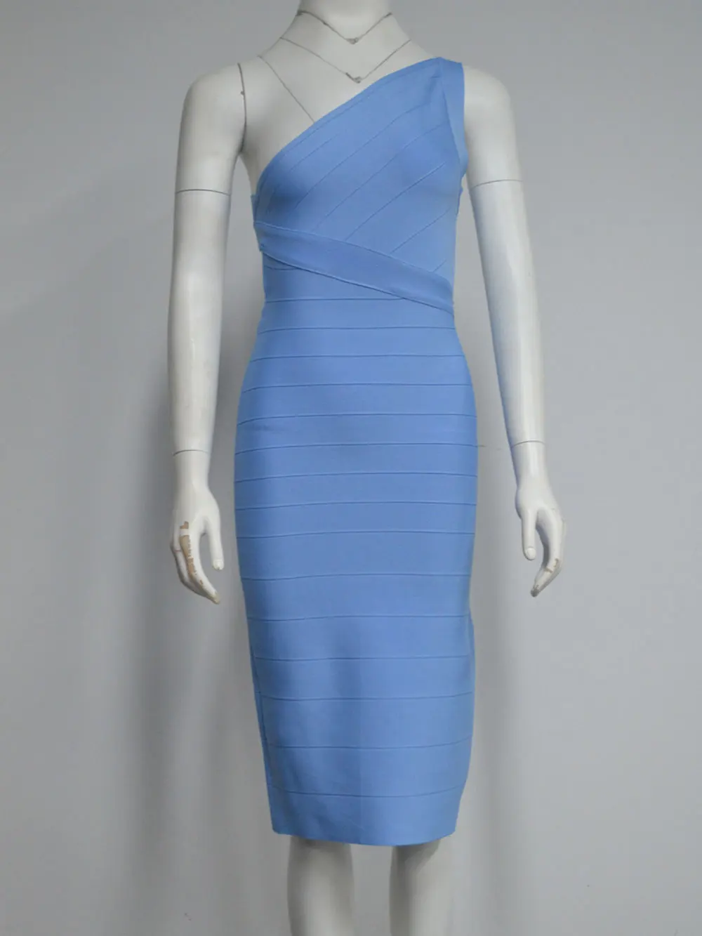 Elegant Women's Single Shoulder Sleeveless Bandage Dress with Diagonal Collar Bodycon Bareback Split and Knee Dress Vestido - Image 4