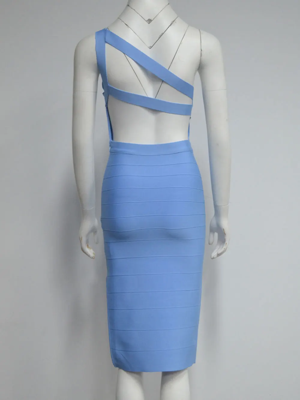 Elegant Women's Single Shoulder Sleeveless Bandage Dress with Diagonal Collar Bodycon Bareback Split and Knee Dress Vestido - Image 5