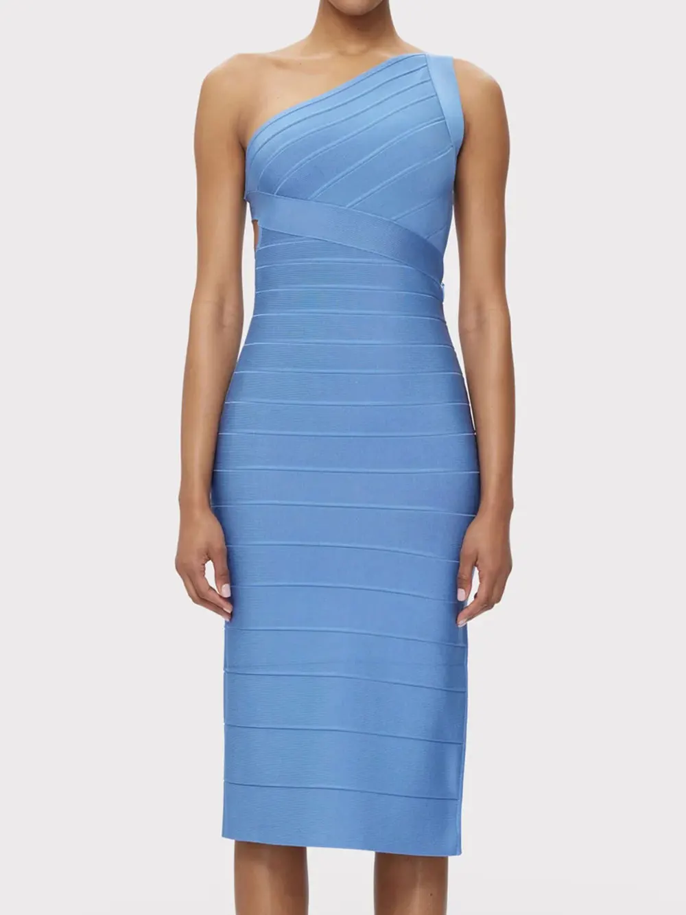 Elegant Women's Single Shoulder Sleeveless Bandage Dress with Diagonal Collar Bodycon Bareback Split and Knee Dress Vestido - Image 7