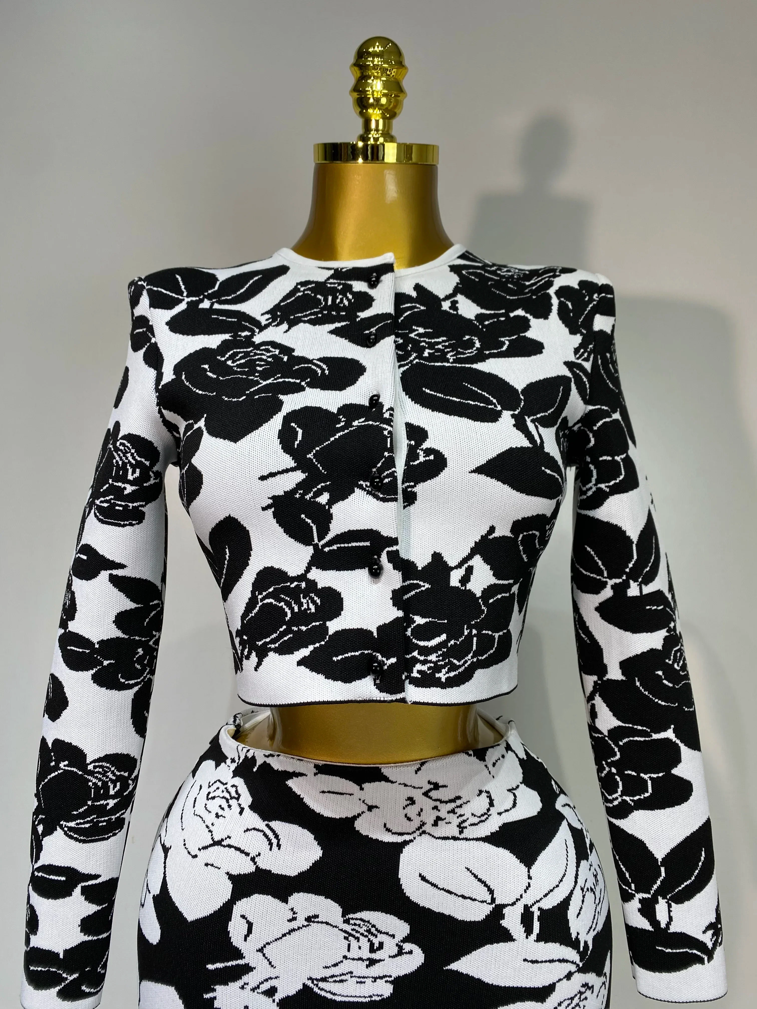 Women Long Sleeve Jacquard Weave Two Pieces Set Celebrity Red Carpet Dress Birthday Bodycon Bandage Women's Set - Image 5