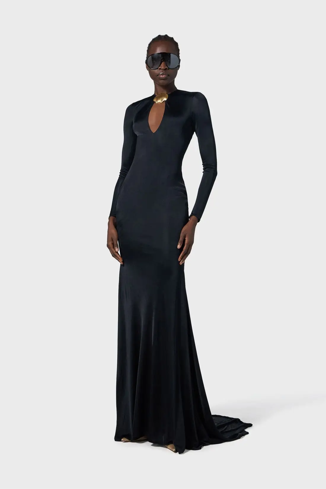 Women Long Sleeve Sexy Keyholes Bodycon Floor-length Dress Elegant Evening Party Prom Runway Fashion Dress