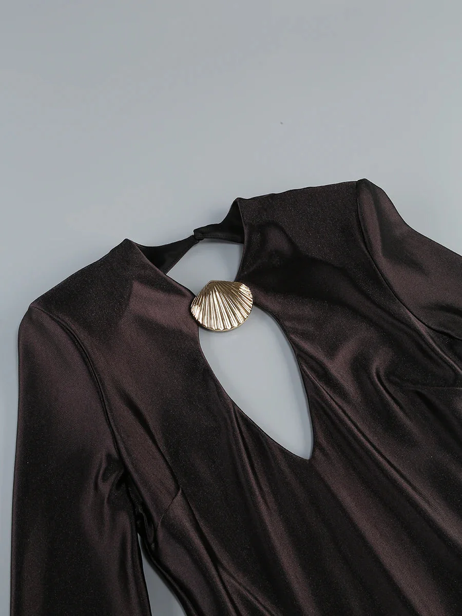 Women Long Sleeve Sexy Keyholes Bodycon Floor-length Dress Elegant Evening Party Prom Runway Fashion Dress - Image 5