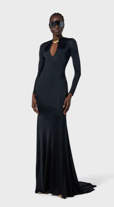 Women Long Sleeve Sexy Keyholes Bodycon Floor-length Dress Elegant Evening Party Prom Runway Fashion Dress - Image 6