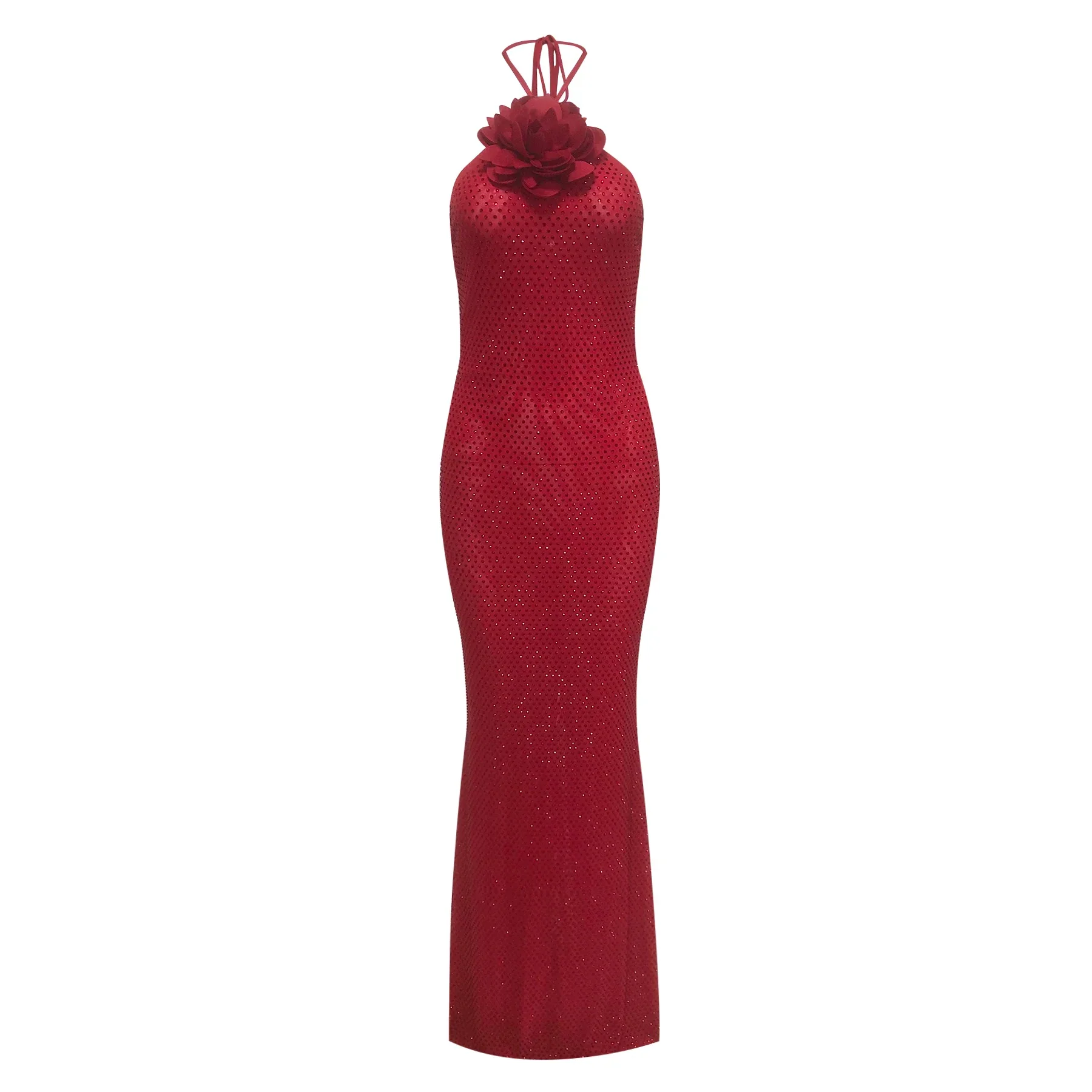 Women Sexy Halter Shinning Rhinestones Backless Bodycon Long Dress Celebrate Nightclub Party Wedding Outfit - Image 4