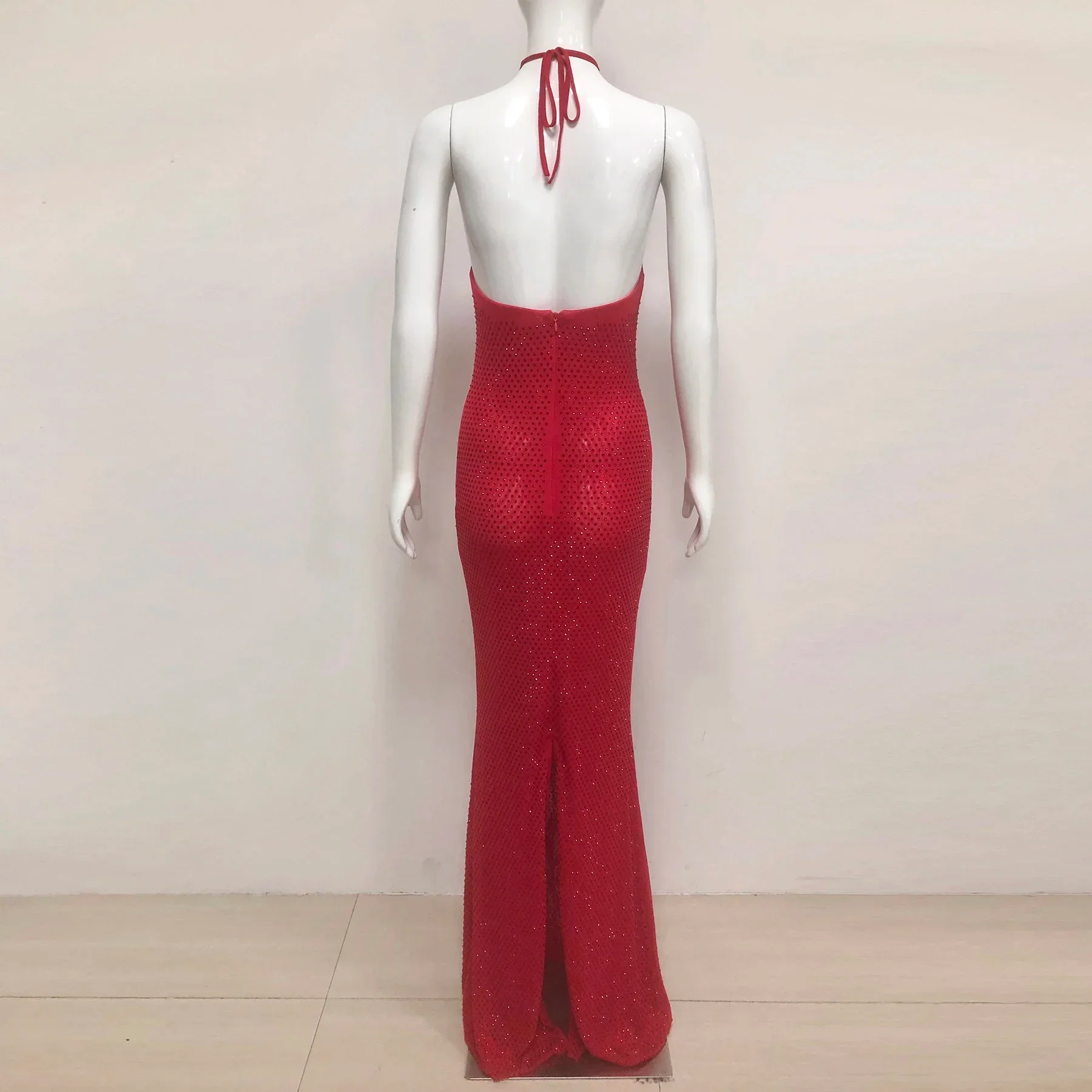 Women Sexy Halter Shinning Rhinestones Backless Bodycon Long Dress Celebrate Nightclub Party Wedding Outfit - Image 6
