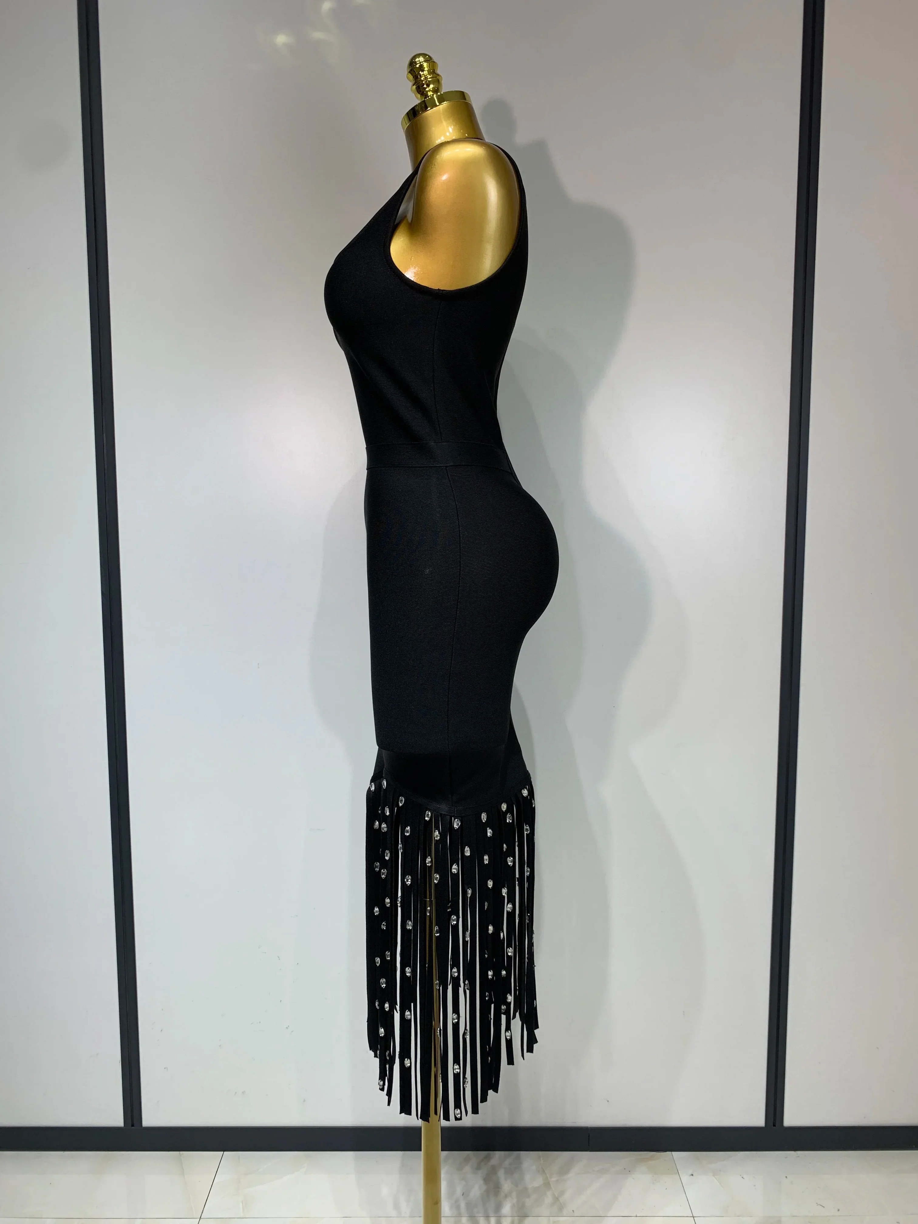 New Fashion Crystal Tassel Temperament Suspender Bodycon Bandage Dress Sexy Midi Evening Party Birthday Dresses Vestidos - Image 3