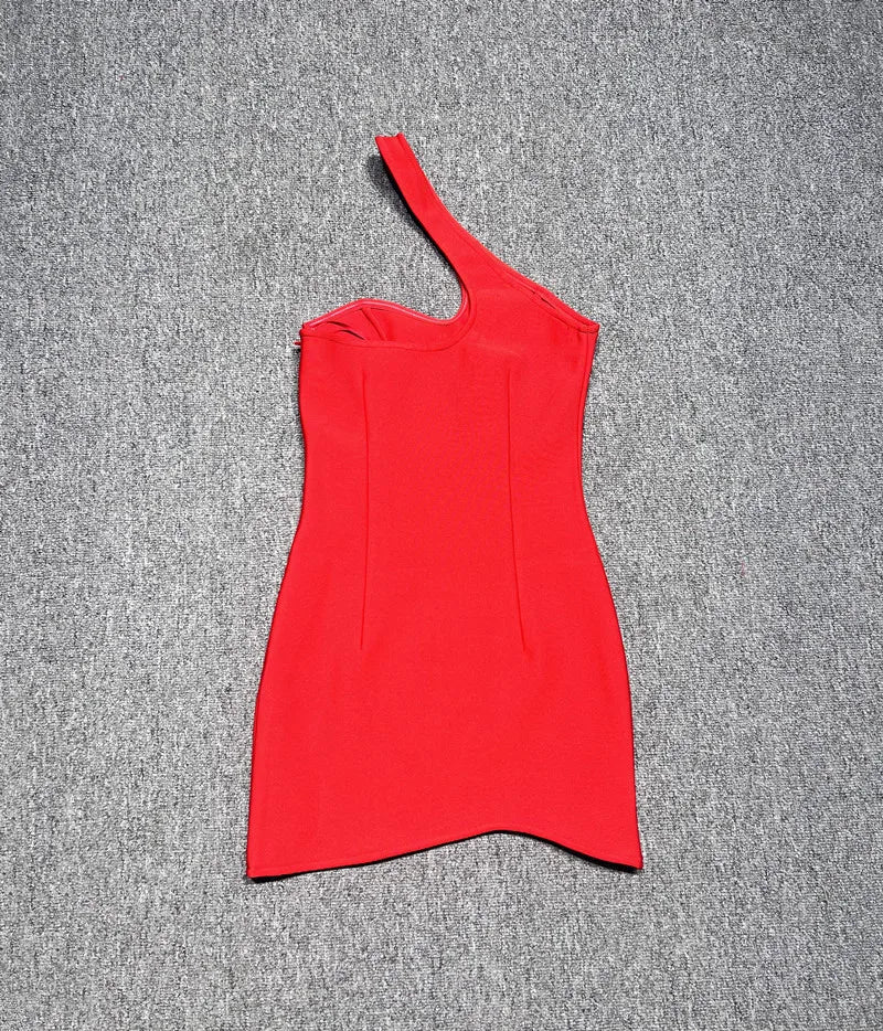 Red Color Women Sexy One Shoulder Bodycon Bandage Mini Dress Celebrate Nightclub Party Evening Fashion Dress Wholesale - Image 6