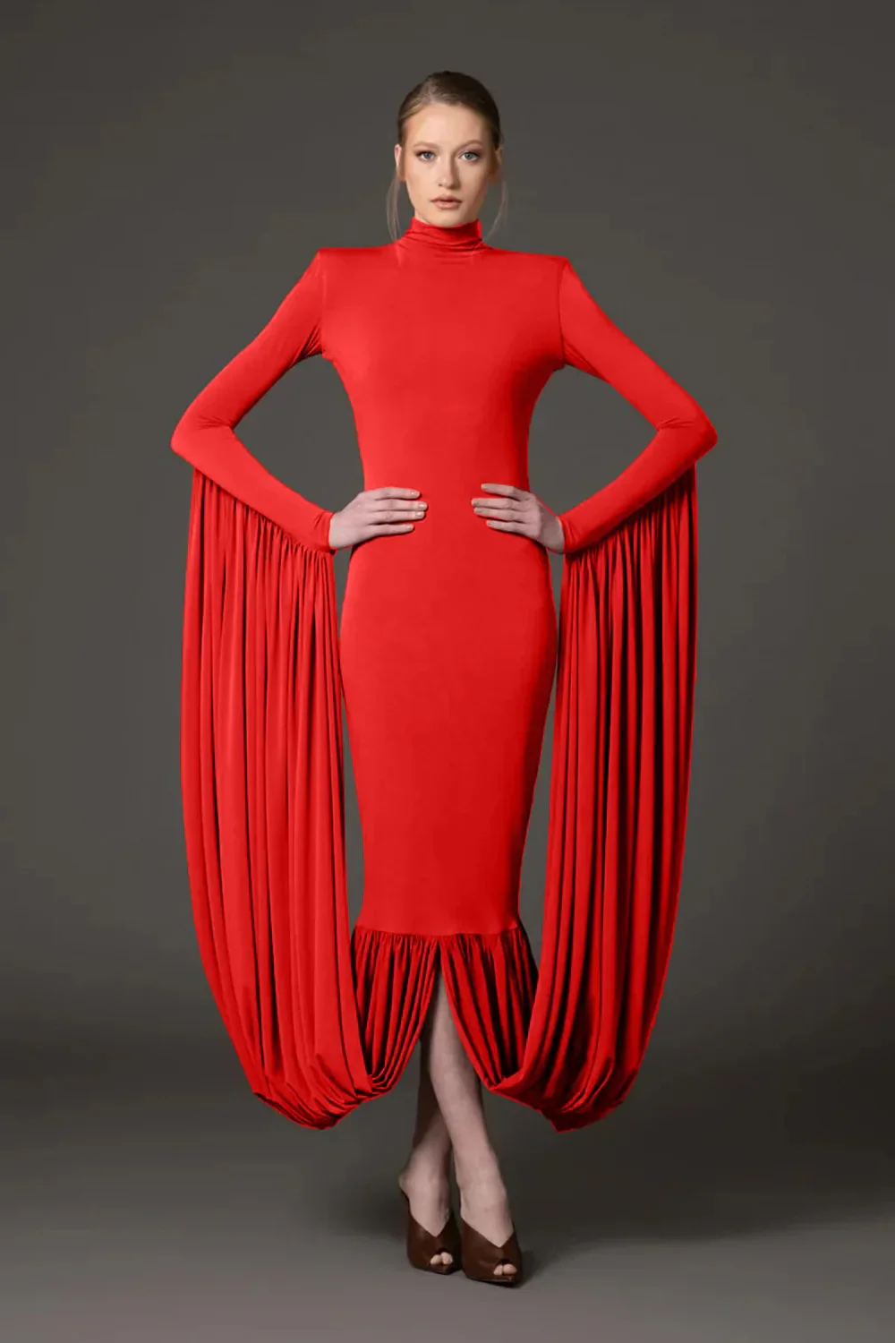 Red Women Long Sleeve Sexy Bodycon Long Dress Celebrate Evening Party Prom Fashion Cocktail Outfit High Quality