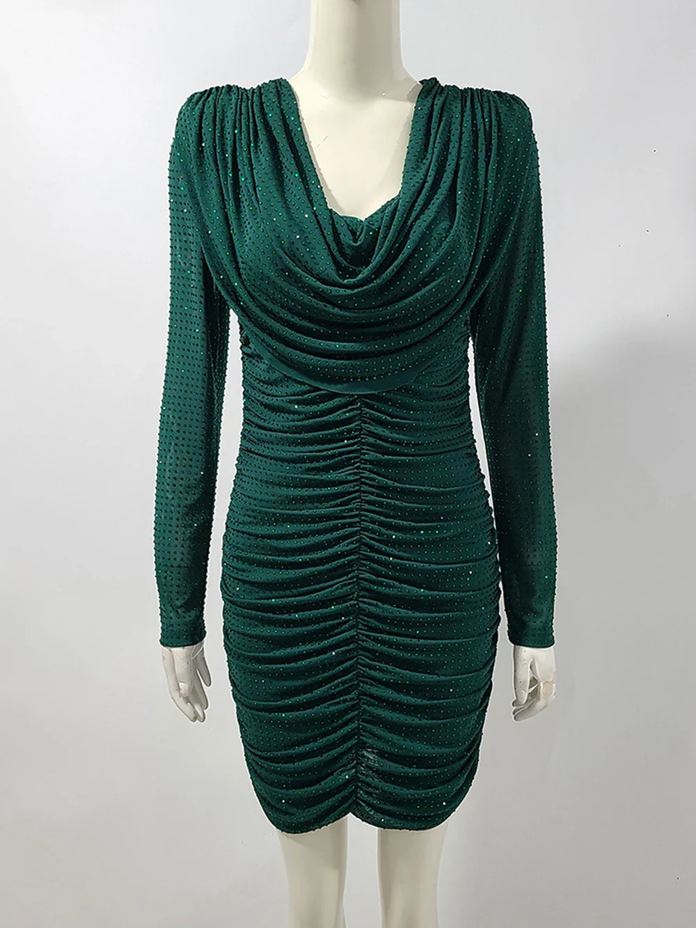 Rhinestone Long Sleeve Sexy Mini Dress For Women Fashion Shawl Collar Bodycon Club Dress Elegant Female Party Clothes - Image 2