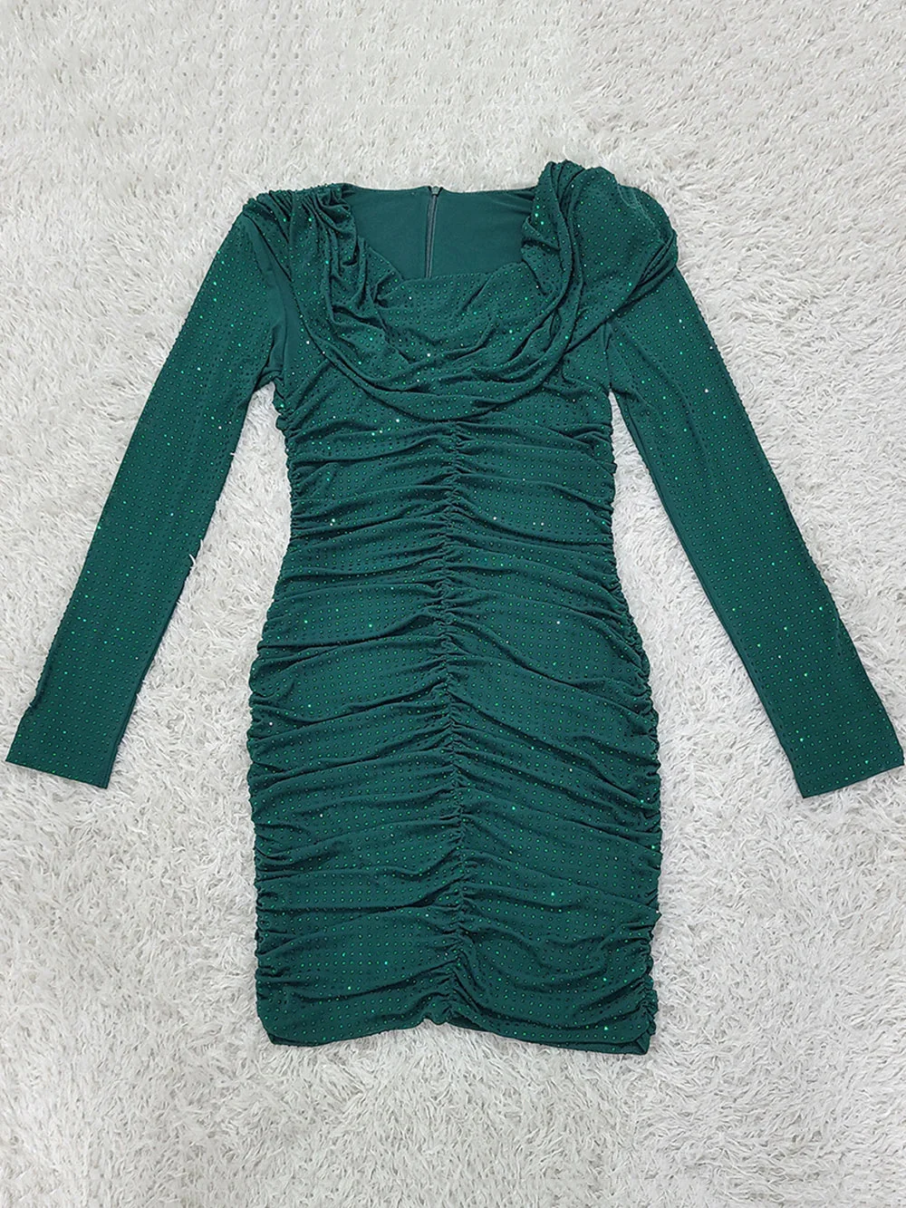 Rhinestone Long Sleeve Sexy Mini Dress For Women Fashion Shawl Collar Bodycon Club Dress Elegant Female Party Clothes - Image 5