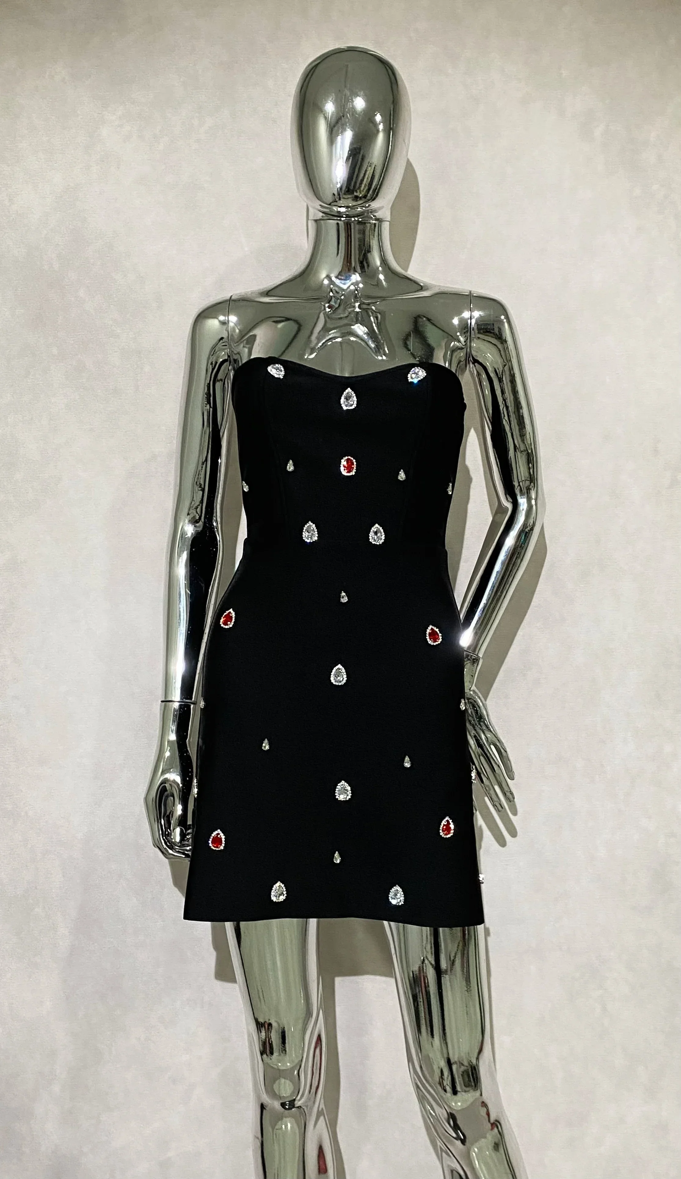 Shining Colorful Diamonds Strapless Black Bandage Mini Dress Fashion Woman Party Vestido Celebrity Birthday Outfit - Image 5