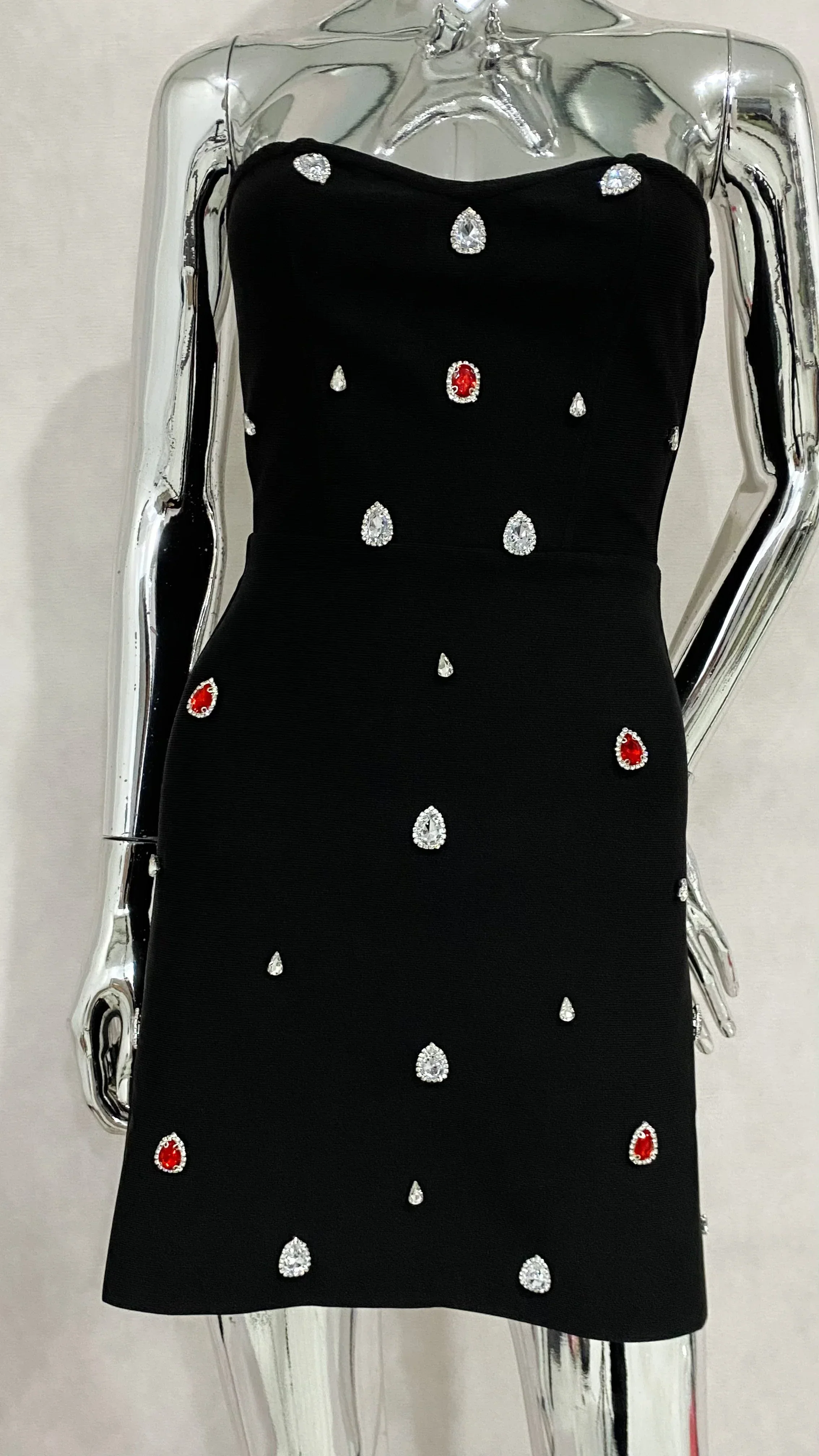 Shining Colorful Diamonds Strapless Black Bandage Mini Dress Fashion Woman Party Vestido Celebrity Birthday Outfit - Image 6