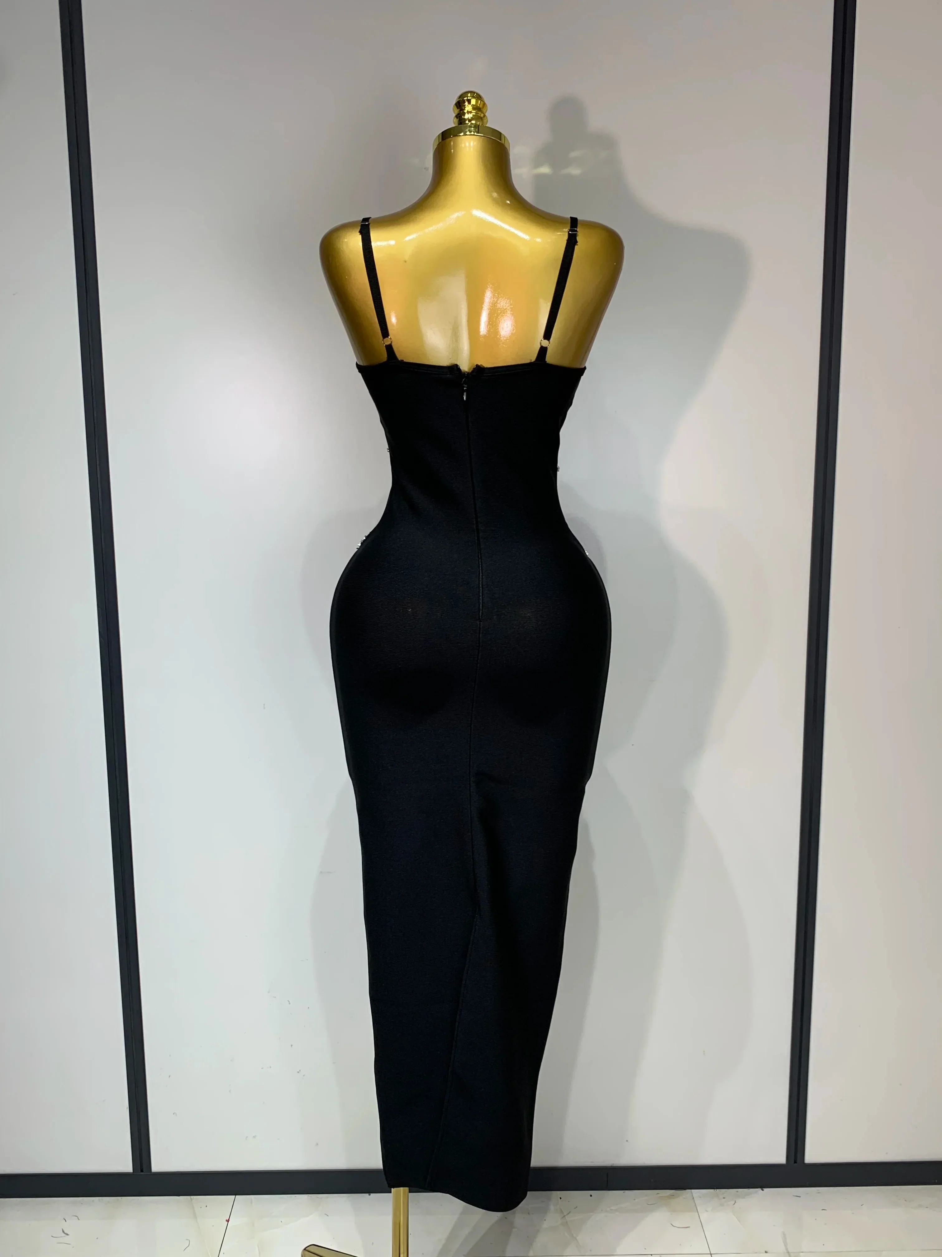 New Spaghetti Strap Bodycon Bandage Dress Women Sexy Sparkly Beading Club Evening Party Birthday Dresses Wedding Guest Gown - Image 4