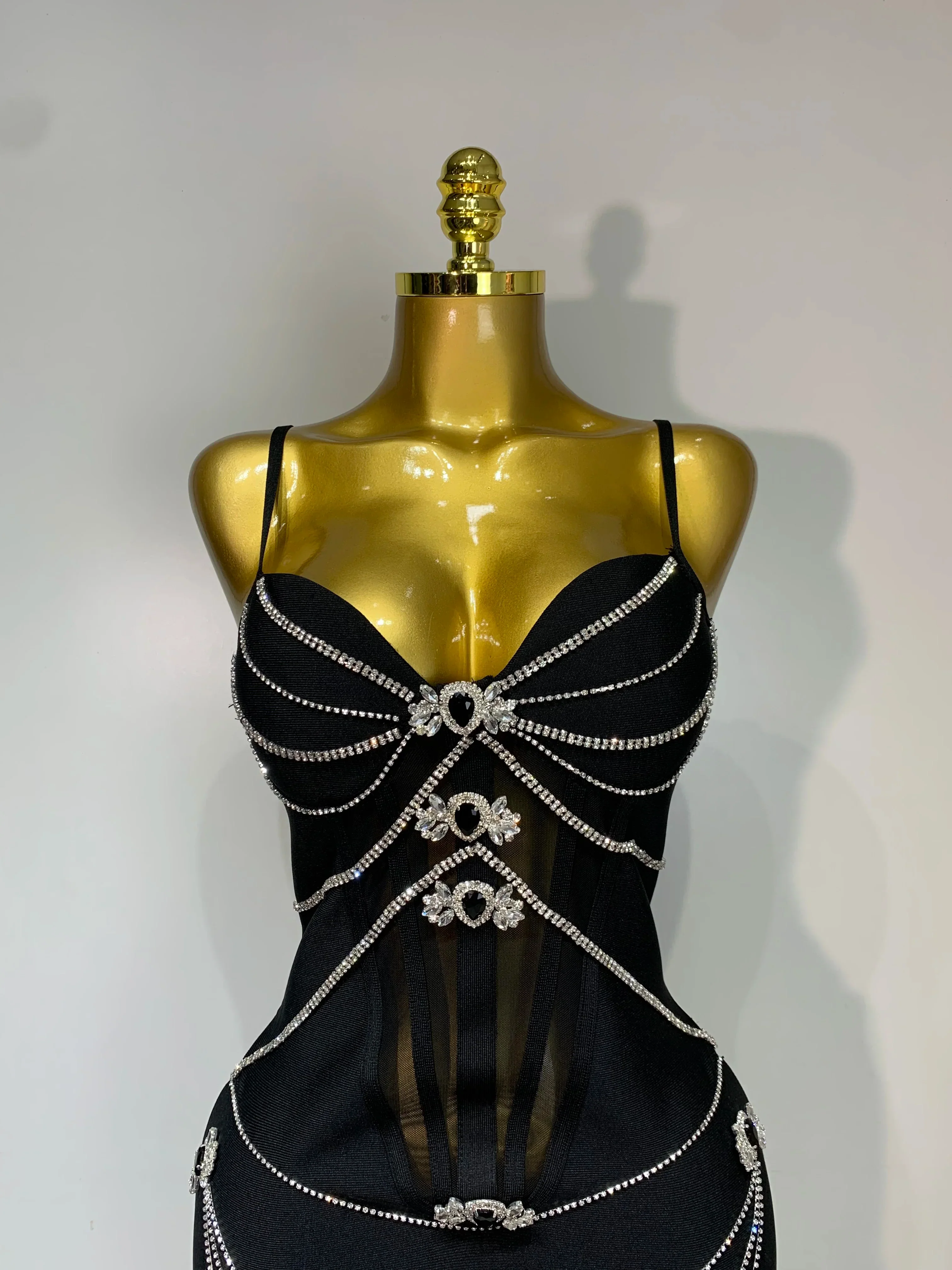 New Spaghetti Strap Bodycon Bandage Dress Women Sexy Sparkly Beading Club Evening Party Birthday Dresses Wedding Guest Gown - Image 5