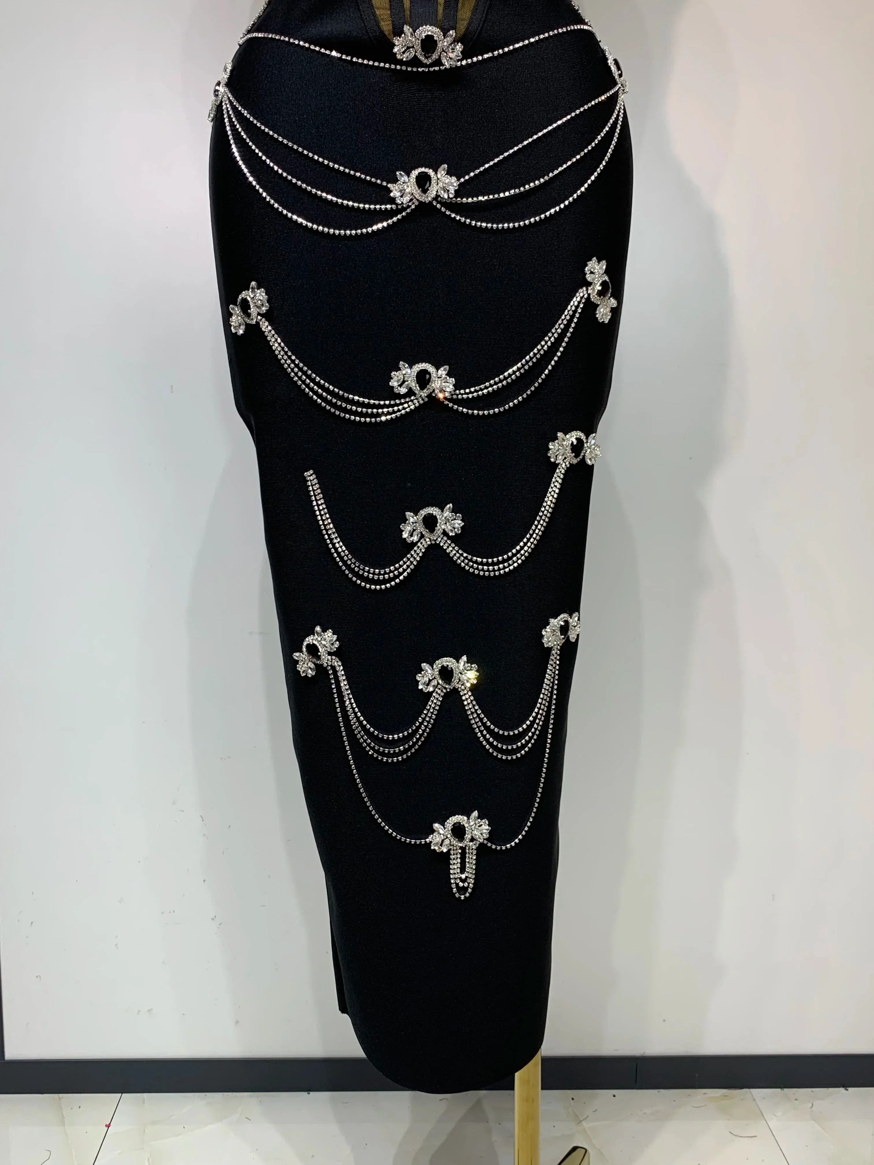 New Spaghetti Strap Bodycon Bandage Dress Women Sexy Sparkly Beading Club Evening Party Birthday Dresses Wedding Guest Gown - Image 6