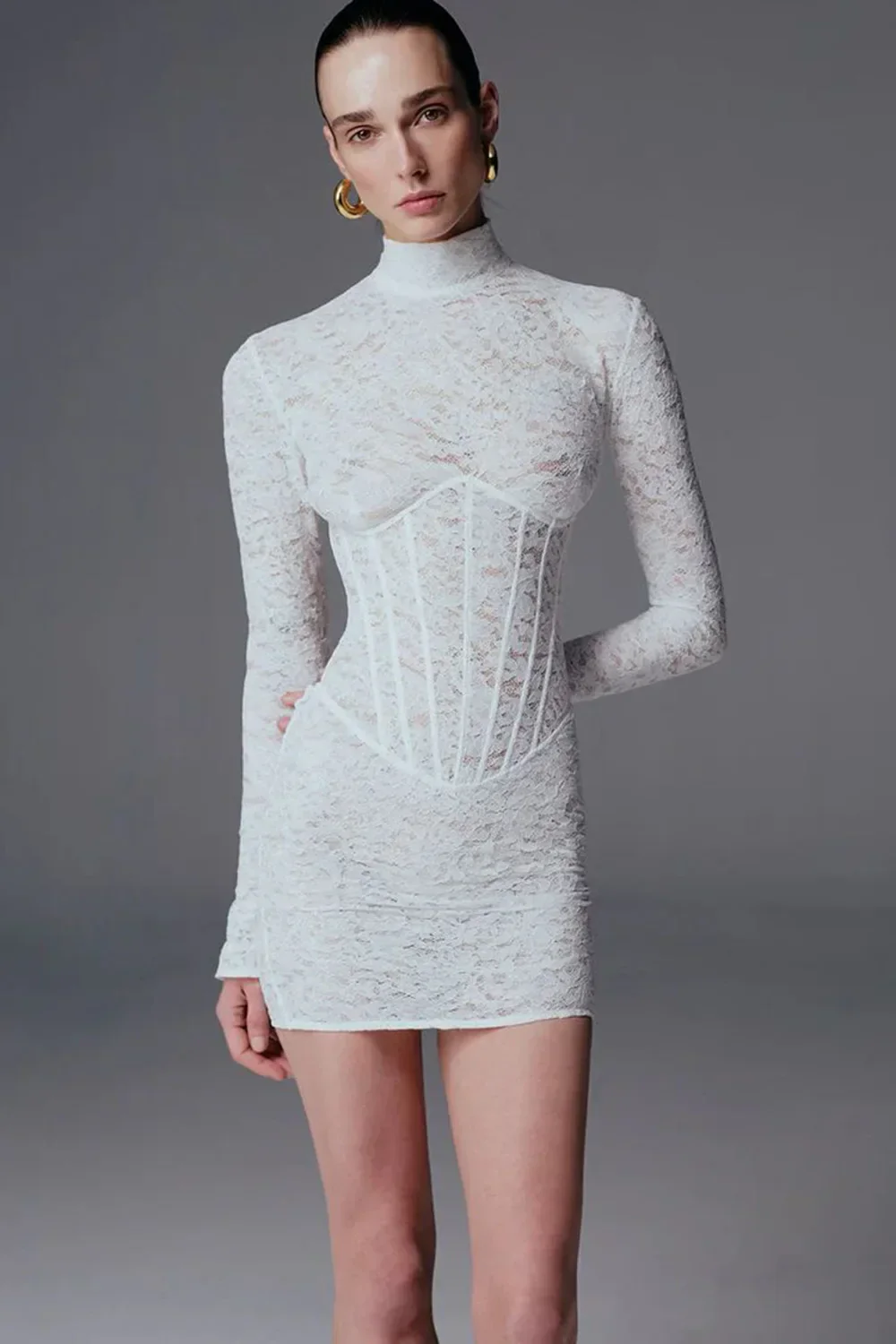 Spring Women Long Sleeve Sexy Lace Bodycon Mini Dress Elegant Evening Party Runway Fashion Birthday Cocktail Outfit