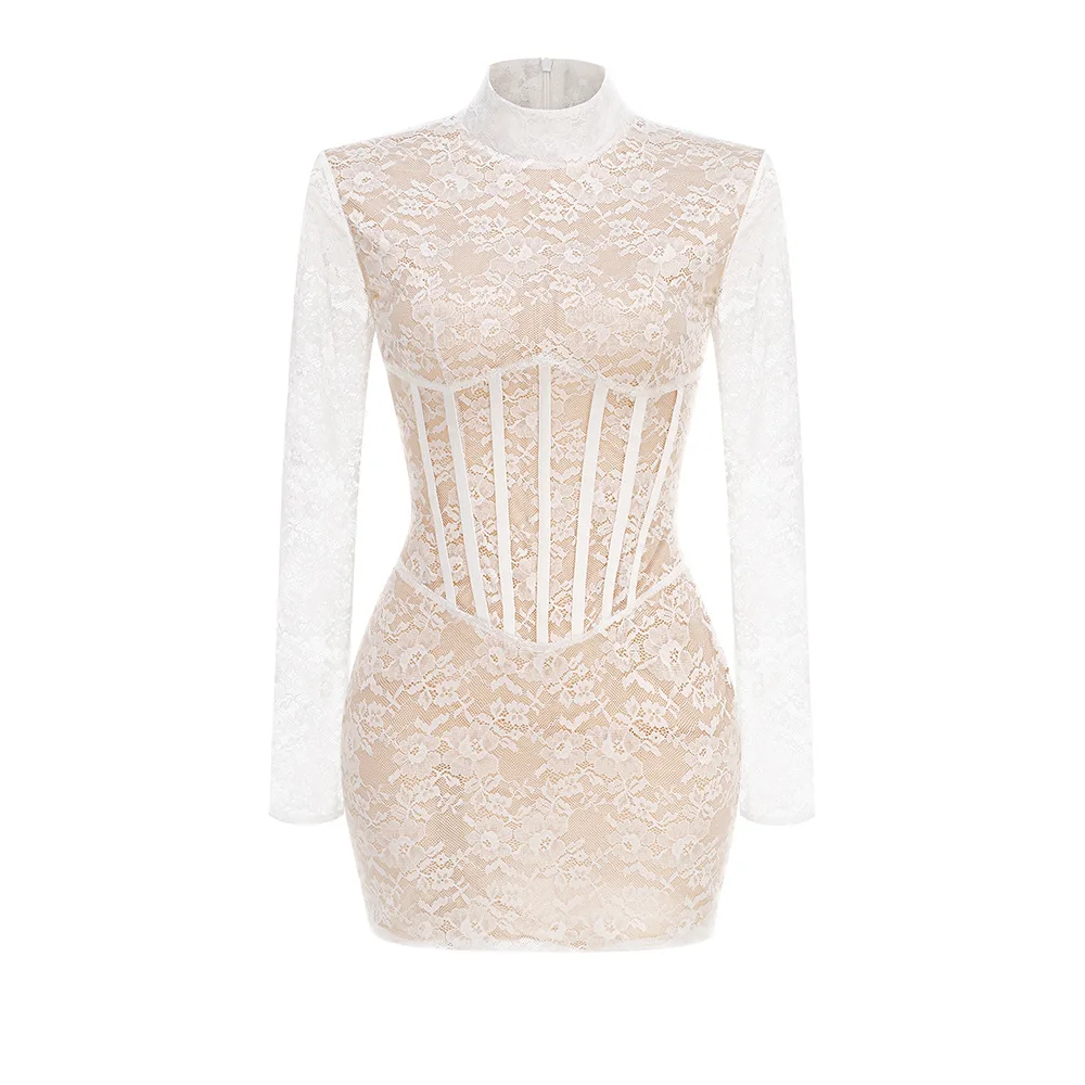 Spring Women Long Sleeve Sexy Lace Bodycon Mini Dress Elegant Evening Party Runway Fashion Birthday Cocktail Outfit - Image 3