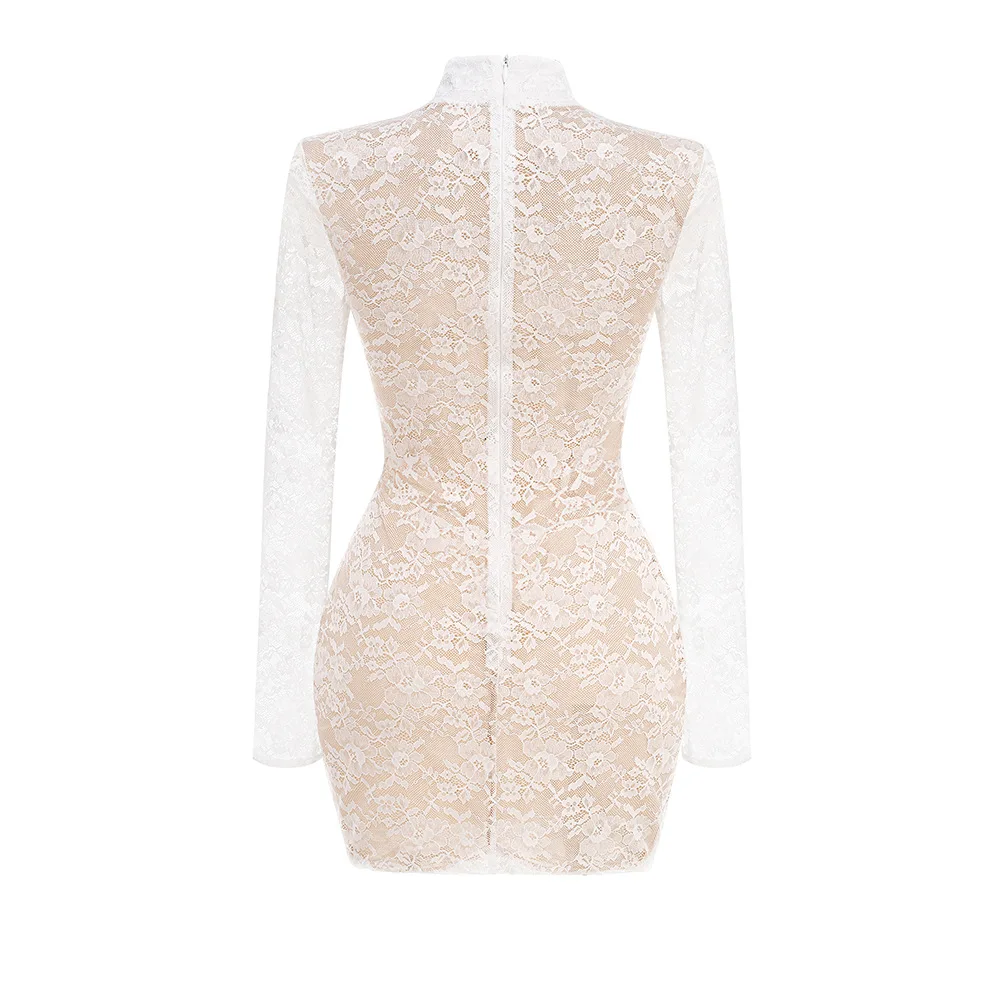 Spring Women Long Sleeve Sexy Lace Bodycon Mini Dress Elegant Evening Party Runway Fashion Birthday Cocktail Outfit - Image 4