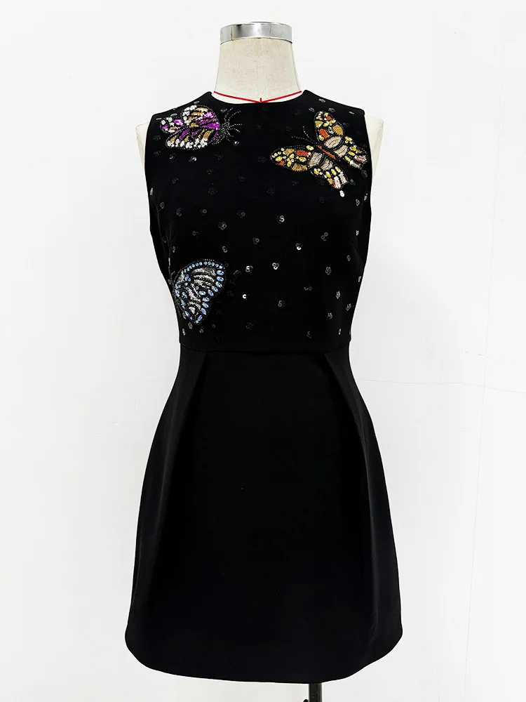 New Spring Women Sleeveless Sexy O-Neck Beading Straight Mini Dress Girls' Birthday Party Celebrate Dress Wholesale - Image 3