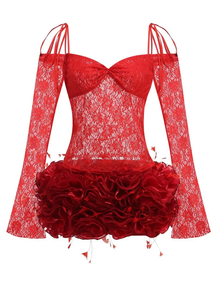 New Summer Women Sexy Lace Off the Shoulder Full Florlas Bodycon Mini Dress Nightclub Party Celebrate Bar Singer Wear - Image 2