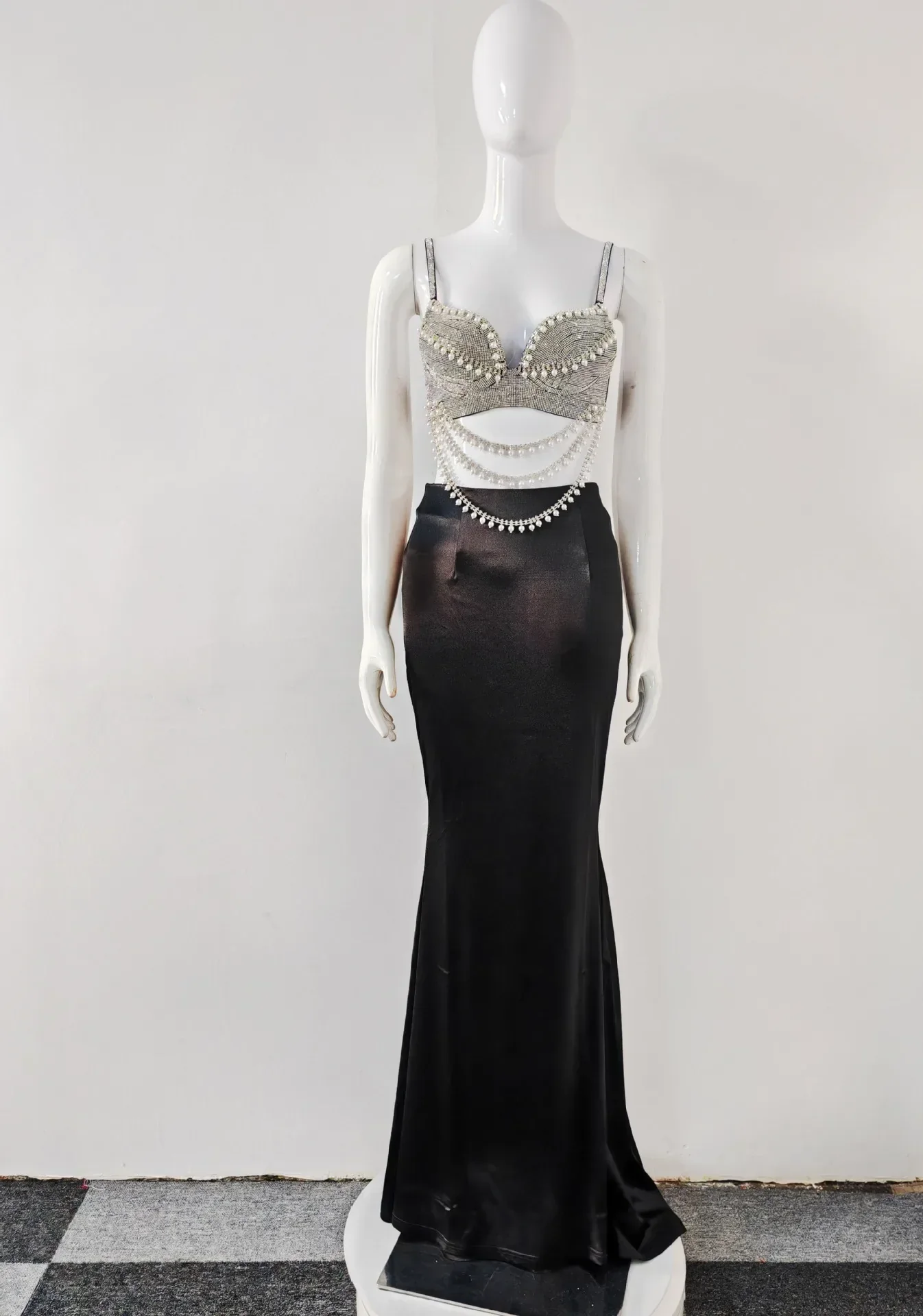 New Summer Women Sexy Shinning Crystal Tops 2 Pieces Bodycon Long Dress Elegant Evening Birthday Party Cocktail Outfit - Image 2