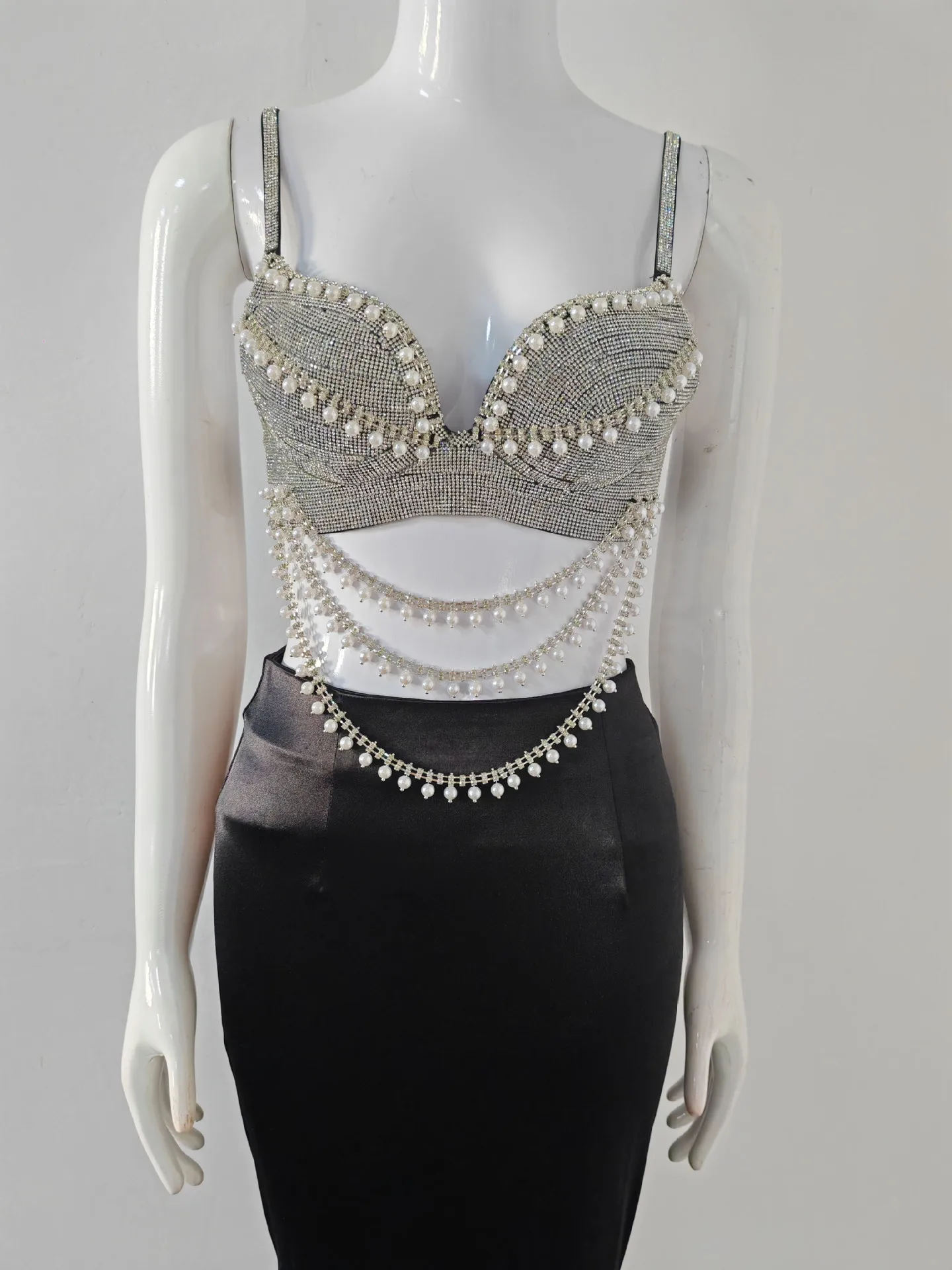 New Summer Women Sexy Shinning Crystal Tops 2 Pieces Bodycon Long Dress Elegant Evening Birthday Party Cocktail Outfit - Image 5