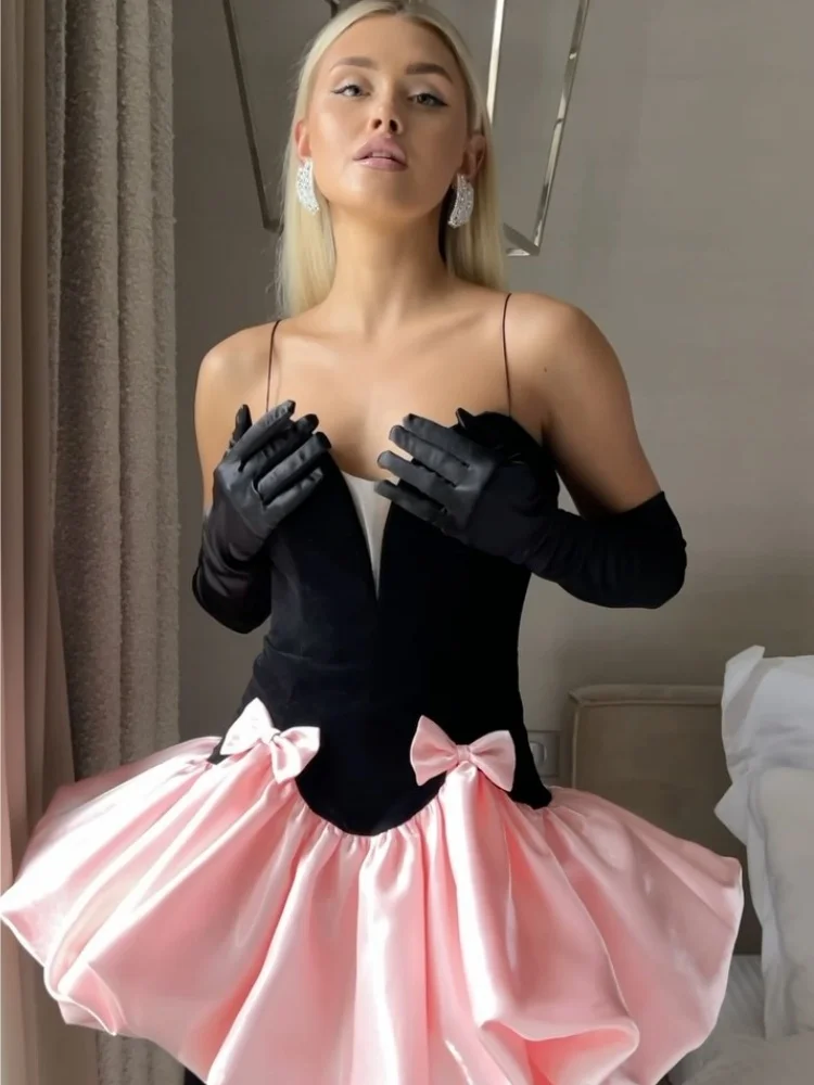 New Summer Women Sexy Strap V-Neck Ball Gown Mini Dress Celebrate Fashion Birthday Party Cute Girls' Date Dress - Image 2