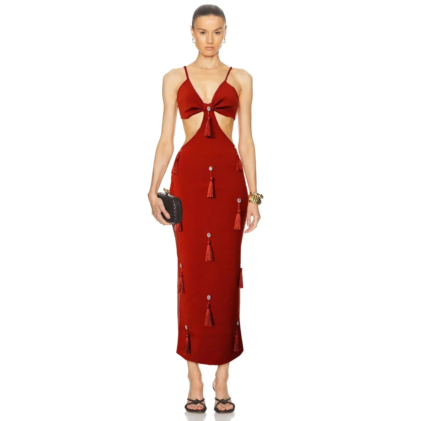 New Summer Women Sleeveless Sexy Strap V-Neck Bodycon Long Bandage Dress Celebrate Fashion Mermaid Evening Party Dress