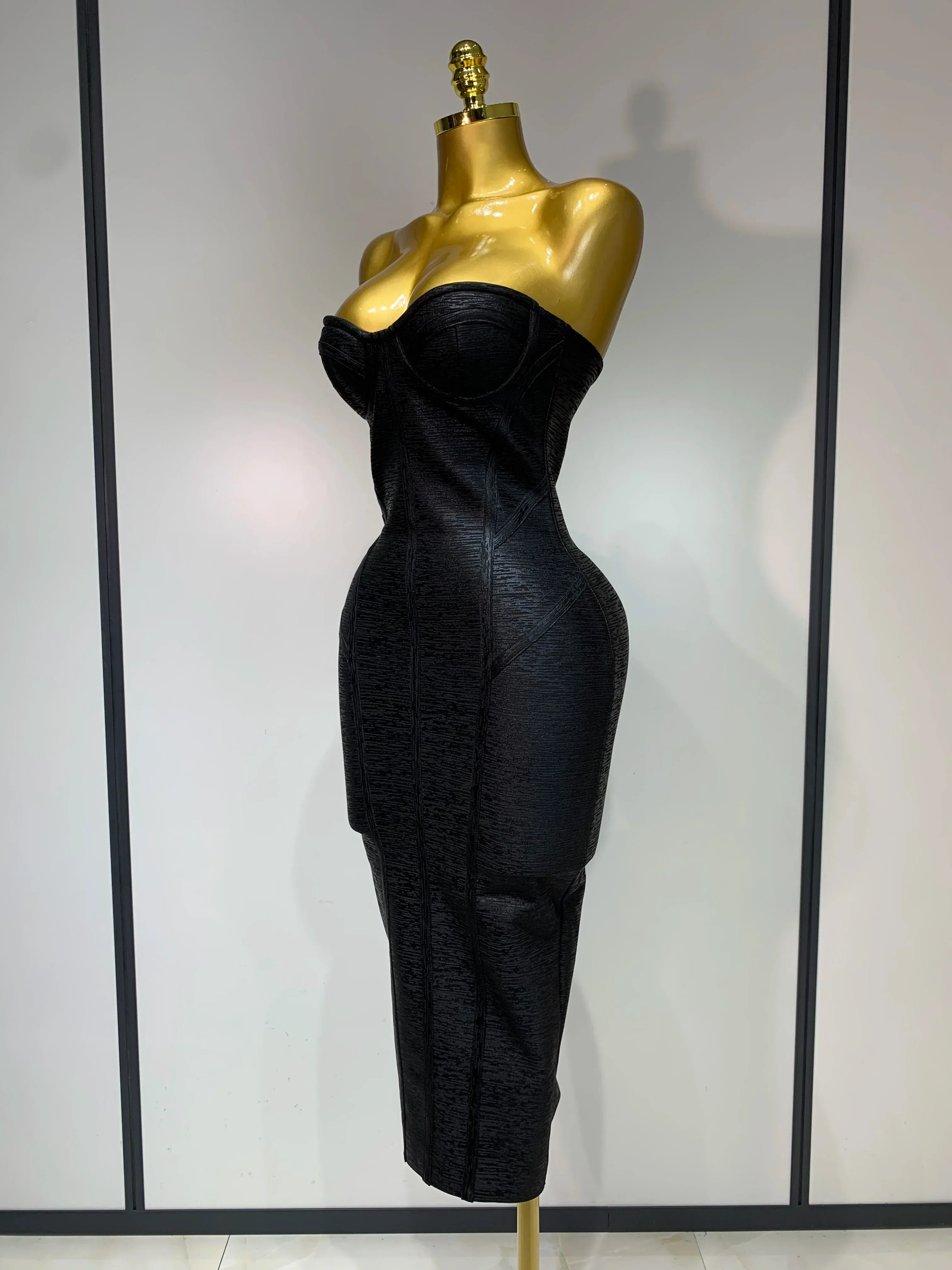 New Women Sexy Strapless Black Foil Color Bodycon Bandage Dress Fashion Celebrate Evening Party Luxury Birthday Dresses - Image 2