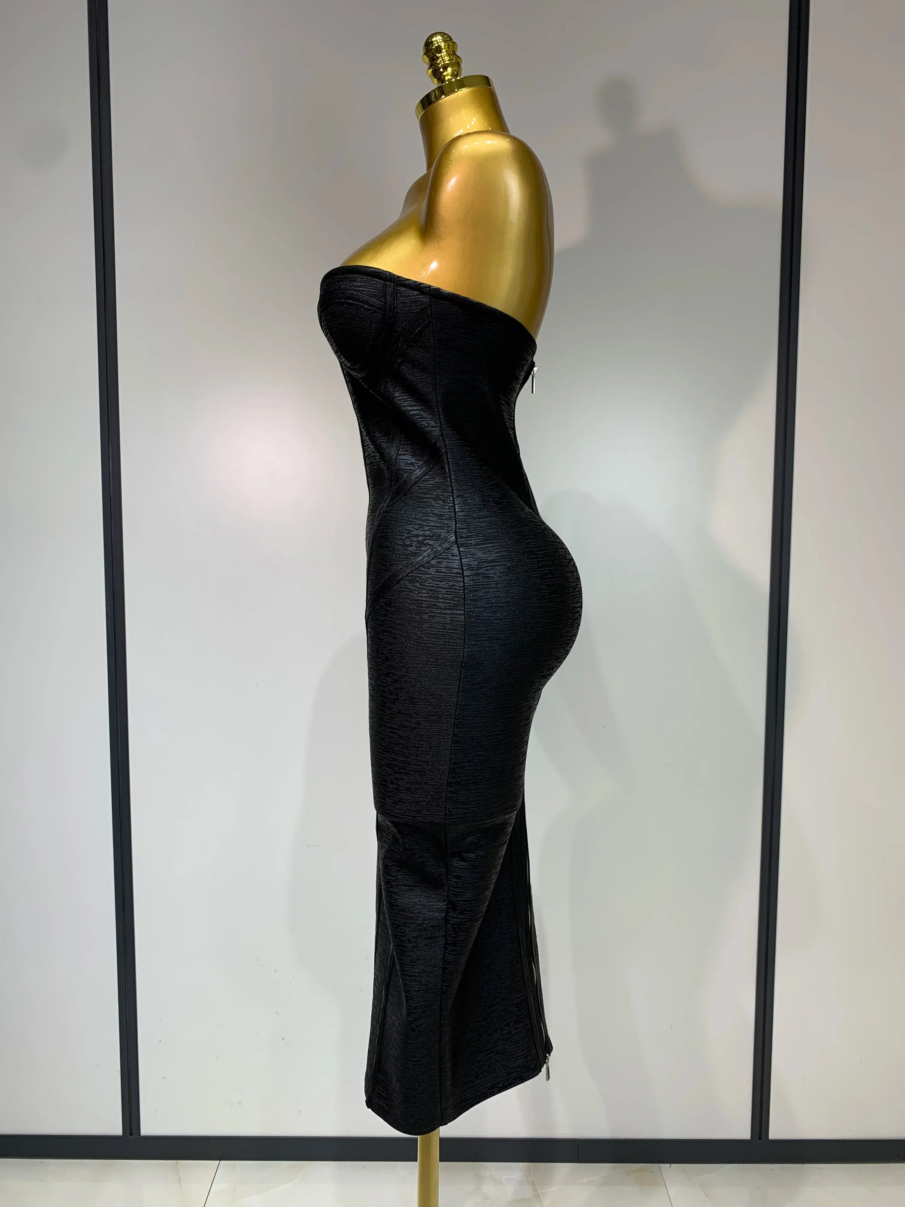 New Women Sexy Strapless Black Foil Color Bodycon Bandage Dress Fashion Celebrate Evening Party Luxury Birthday Dresses - Image 3