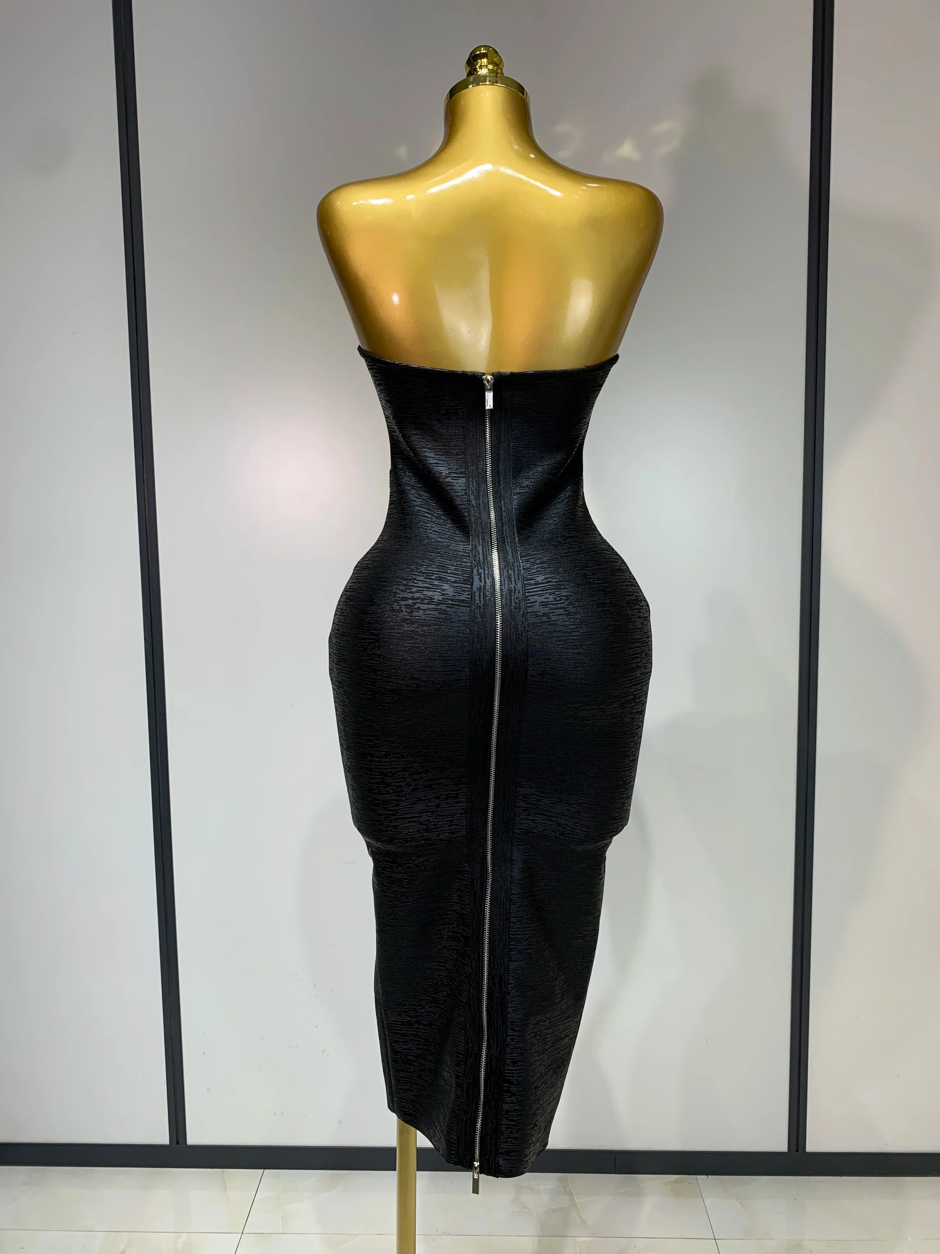 New Women Sexy Strapless Black Foil Color Bodycon Bandage Dress Fashion Celebrate Evening Party Luxury Birthday Dresses - Image 4