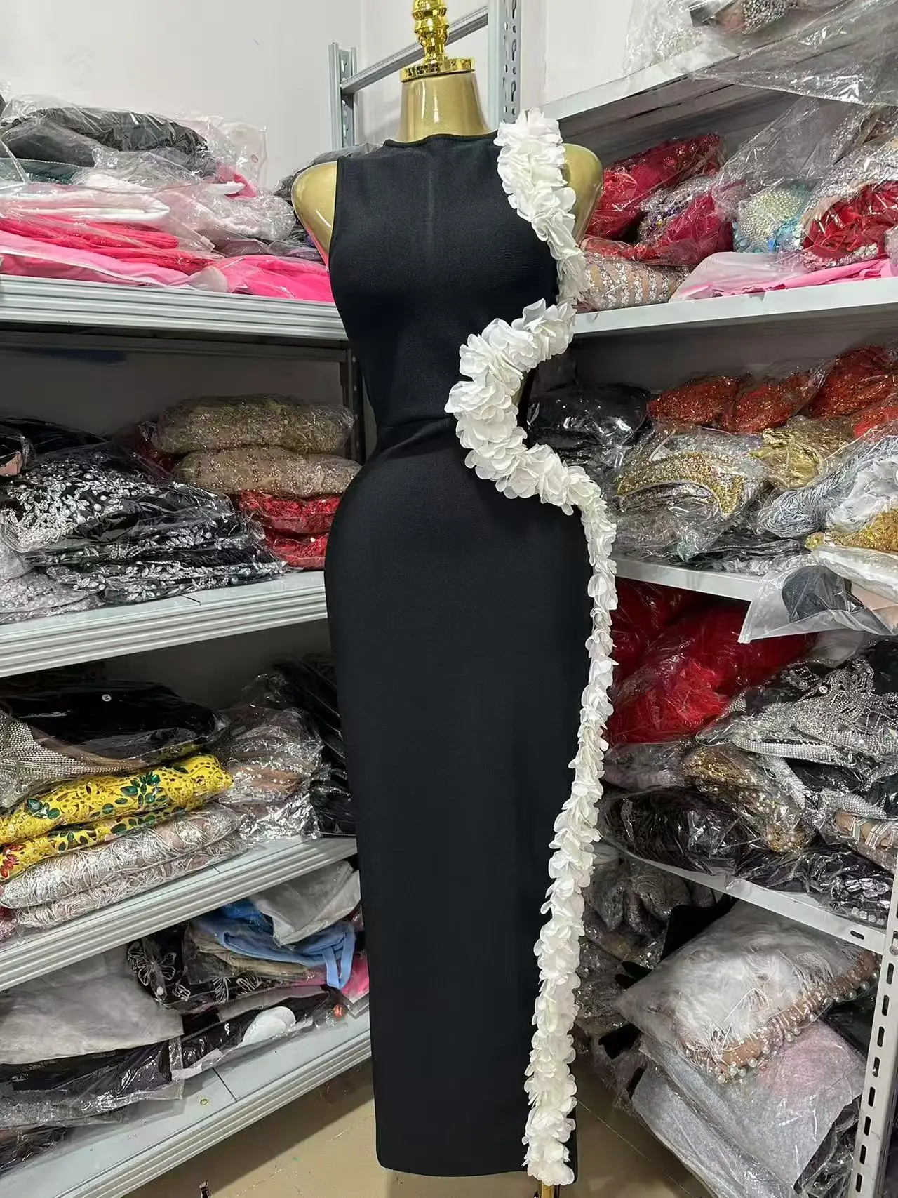 New Women Sleeveless Sexy Side Hollow Out Florals Bodycon Long Bandage Dress Celebrate Fashion Evening Party Cocktail Wear - Image 5