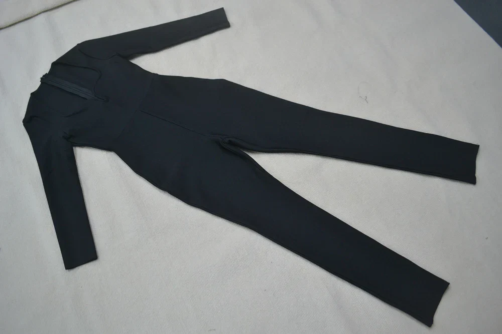 Women'S Bandage Pencil Jumpsuit V-Neck Long Sleeved Tight Black Waistband Design+Jumpsuit Evening Party Jumpsuit - Image 3