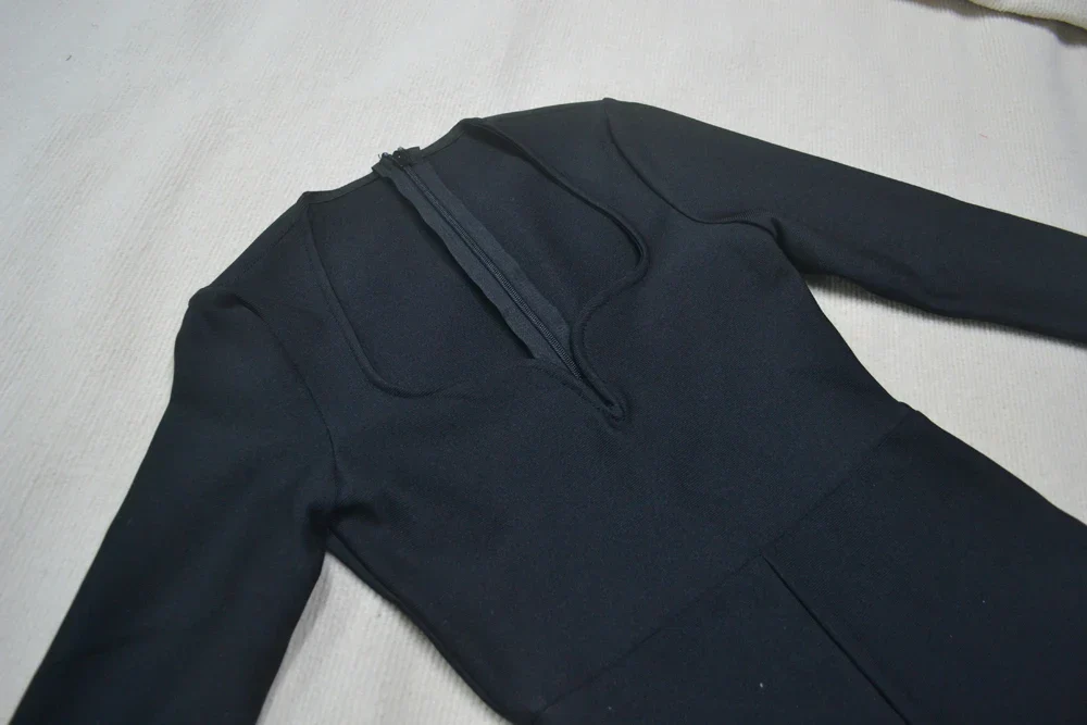 Women'S Bandage Pencil Jumpsuit V-Neck Long Sleeved Tight Black Waistband Design+Jumpsuit Evening Party Jumpsuit - Image 5