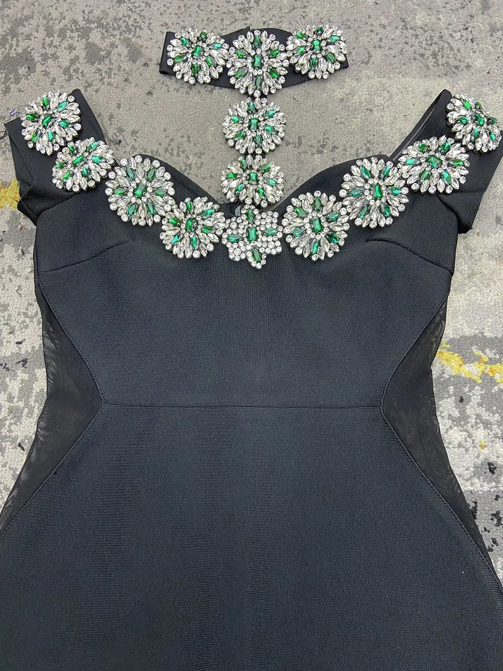 Sexy Women Light Luxury Nail Bead Bandage Dress Hanging Neck Shoulder Short Sleeve Bodycon Long Dress Evening Party Vestido - Image 5