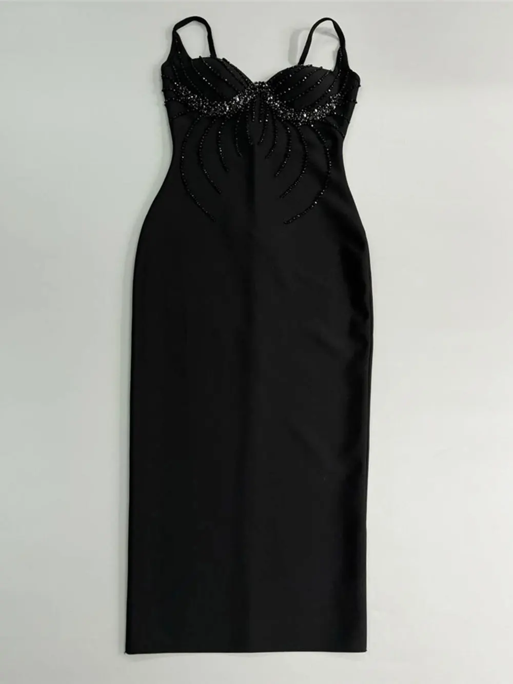 Sexy Women Three-Dimensional Rhinestone Design Bandage Dress Spaghetti Strap Sleeveless Bodycon Backless Midi Dress Vestido - Image 3