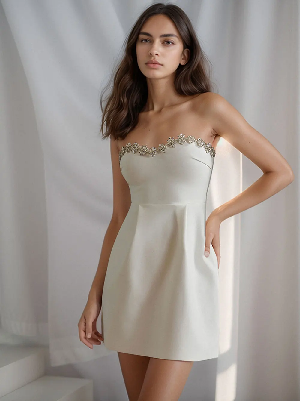 Sexy Women Three-Dimensional Rhinestone Design Dress Strapless Sleeveless A-Line Backless Mini Dress Cocktail Party Vestido - Image 2