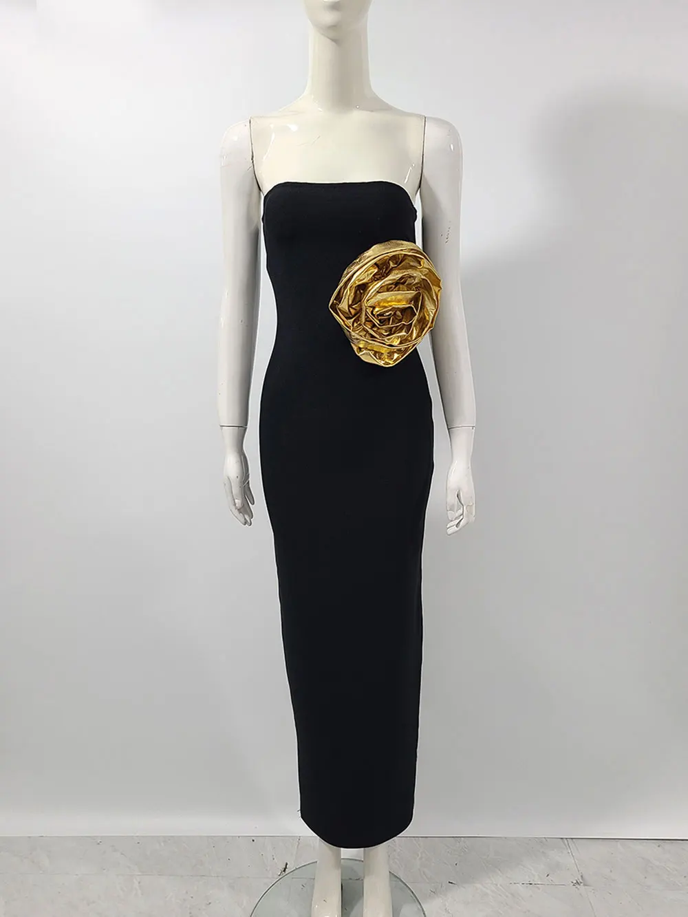 Sexy Women's 3D Flower Decorative Bandage Dress Strapless Sleeveless Bodycon Off Back Long Dresses Evening Party Vestidos - Image 2