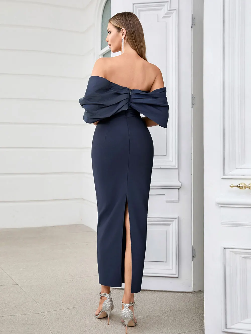 Sexy Women'S Bandage Dresses Strapless Raglan Sleeves Bodycon Backless Midi Dress Celebrity Evening Club Party Vestitos - Image 4